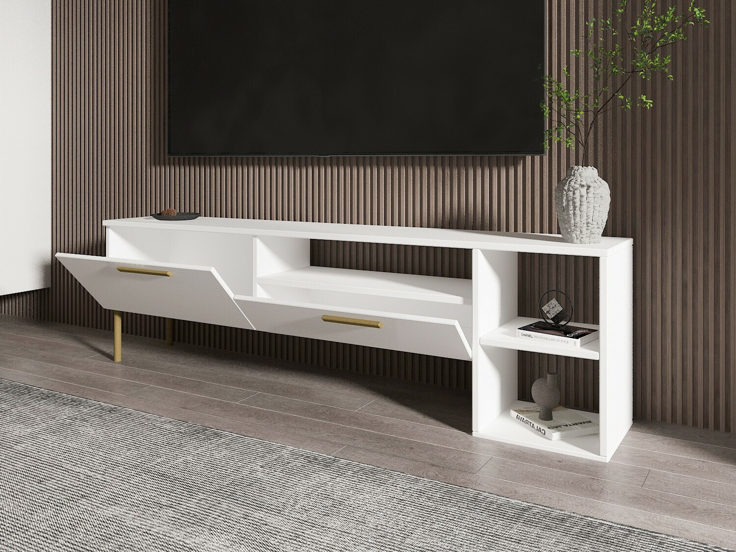 Mueble TV Kailua 2579 (Blanco + Dorado)