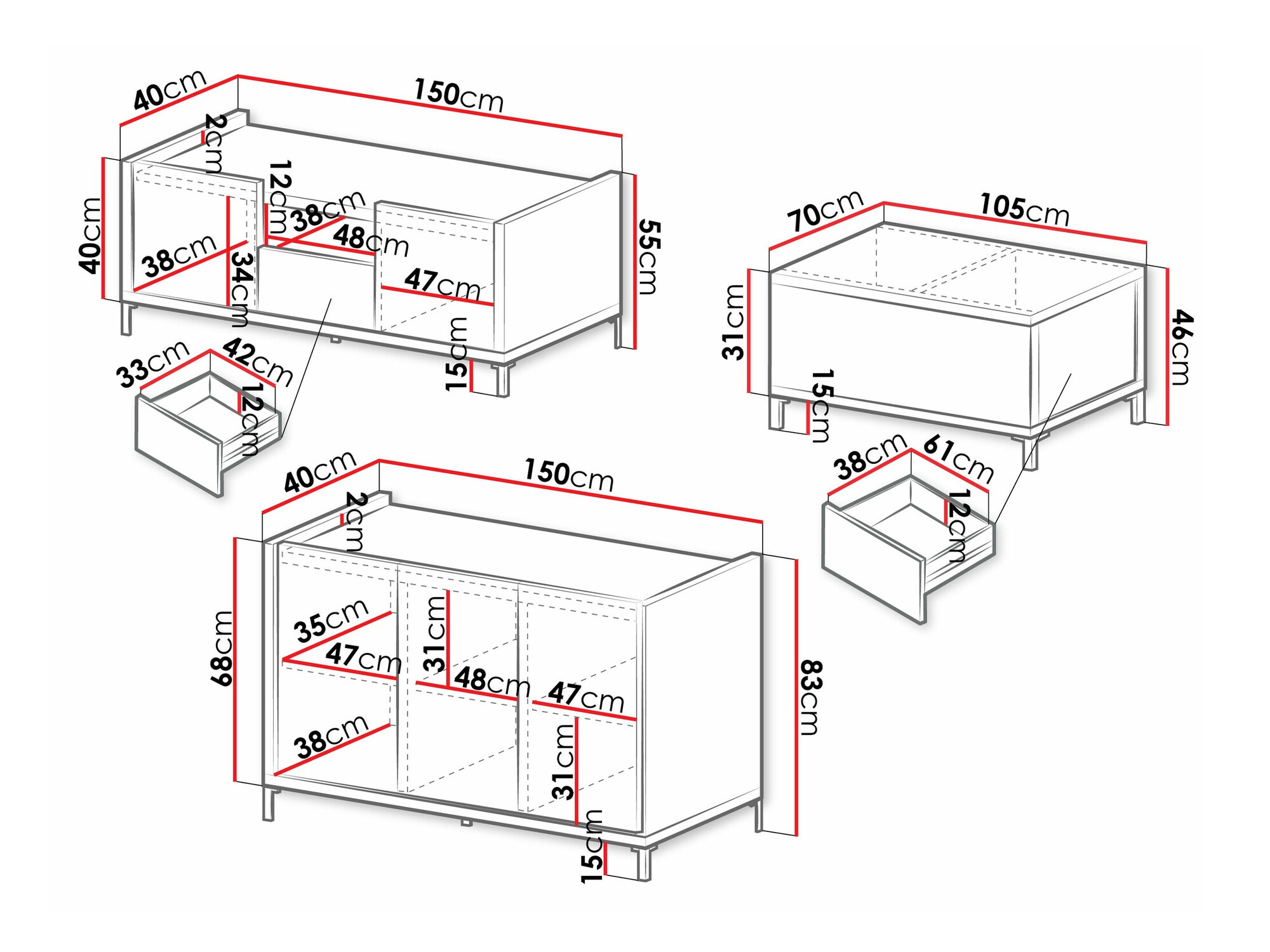 Conjunto de salón Vofeno 105 (Negro)