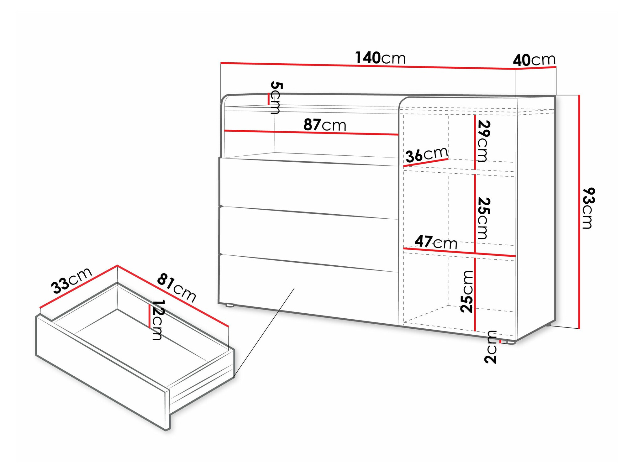 Cómoda Domcali 107 (Gris + Roble)