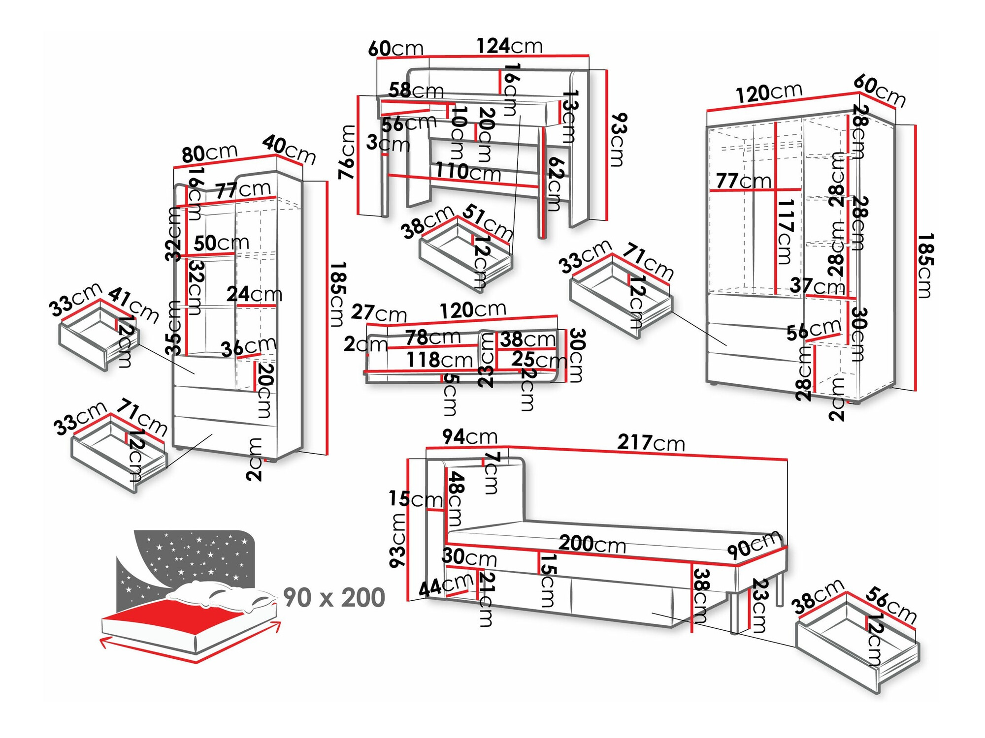 Conjunto de dormitorio infantil Domcali 116 (Beige + Roble)