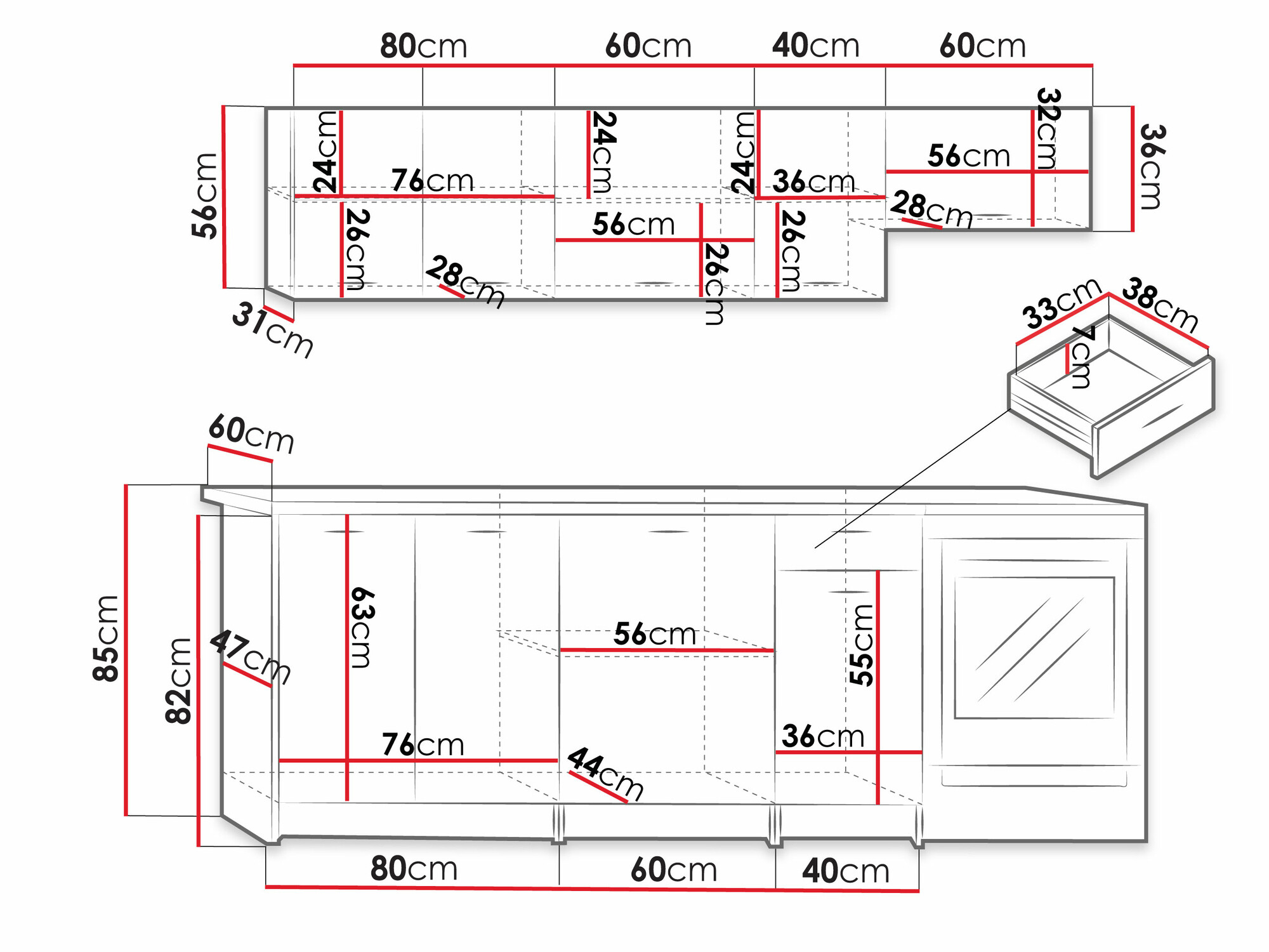 Conjunto de cocina Trenton 105 (Roble Artisan + Negro)