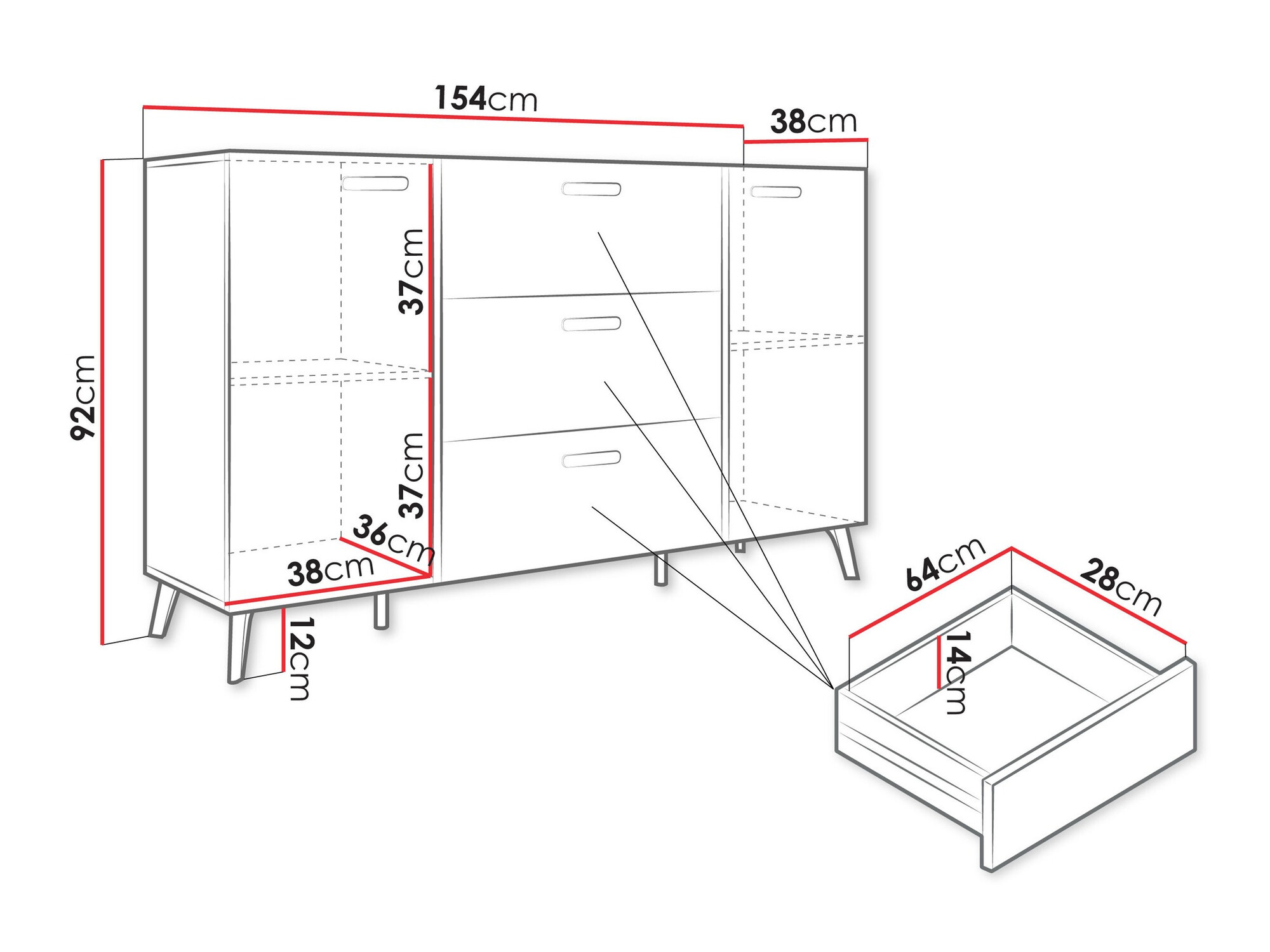 Cómoda Comfivo Capella I (Blanco + Blanco brillante)