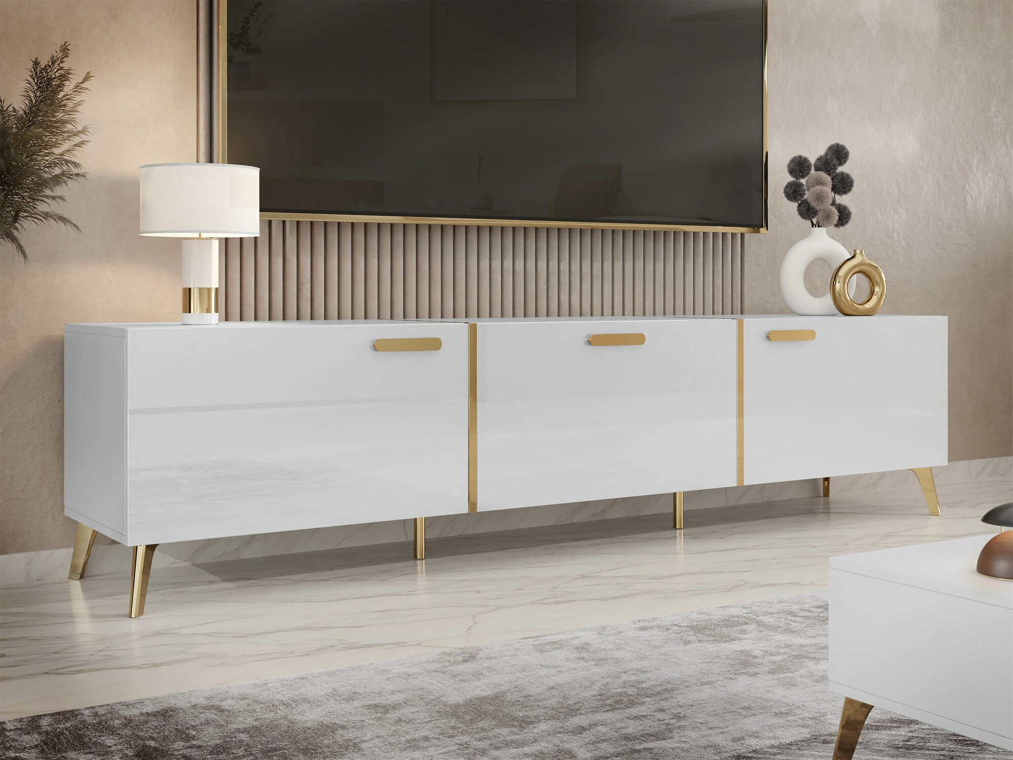 Mueble TV Comfivo Capella I (Blanco + Blanco brillante)