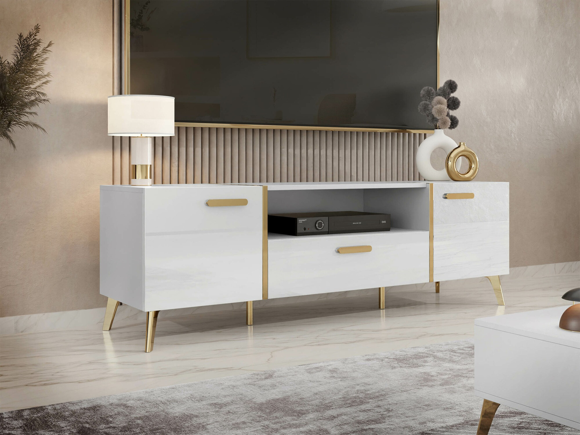 Mueble TV Comfivo Teslomo 113 (Blanco + Blanco brillante)