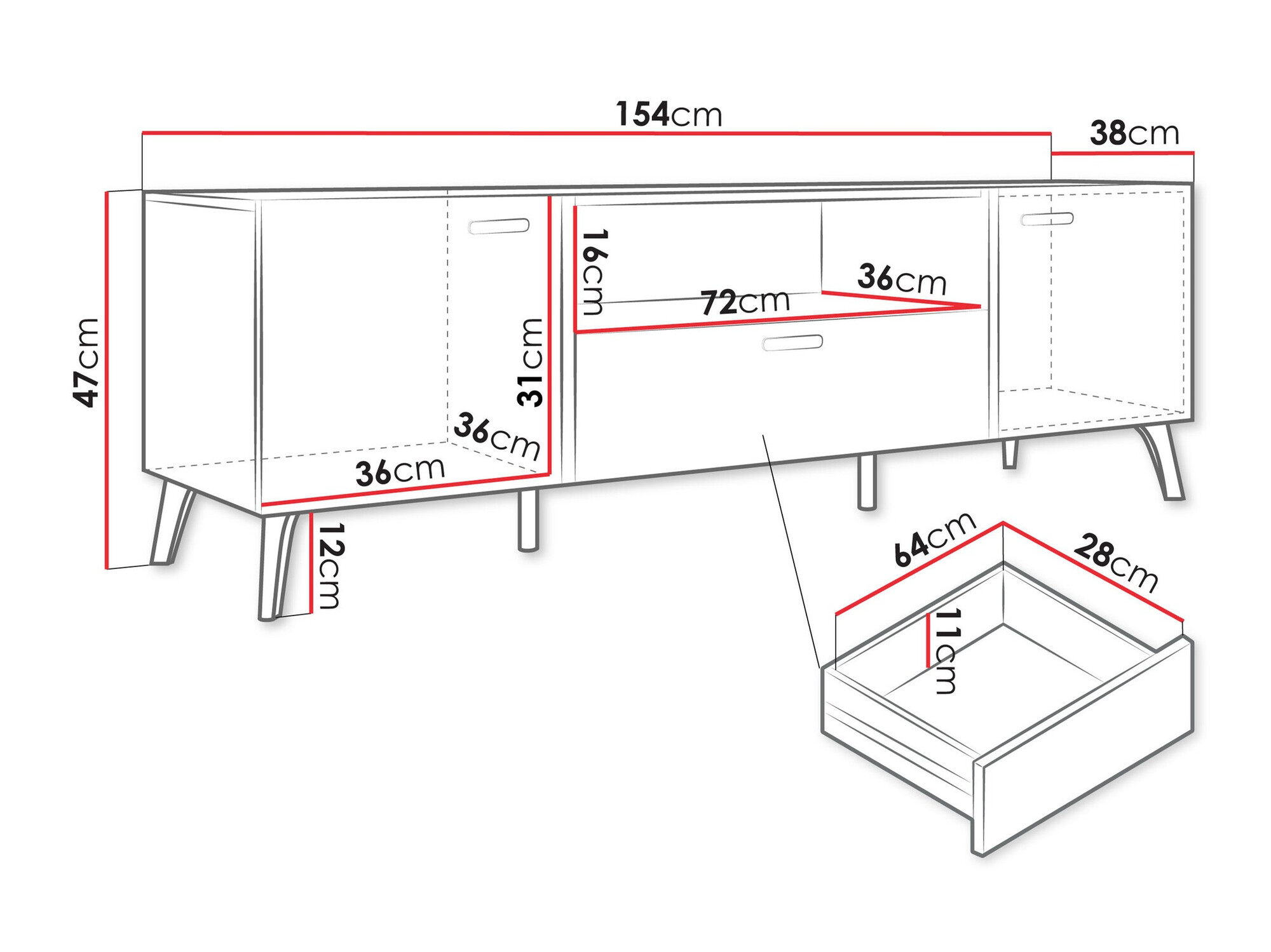 Mueble TV Comfivo Teslomo 113 (Blanco + Blanco brillante)