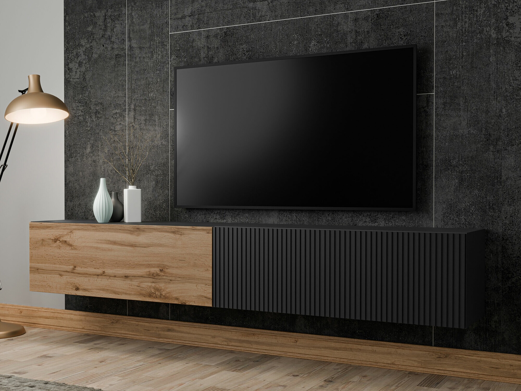 Mueble TV Species (Negro + Roble wotan)