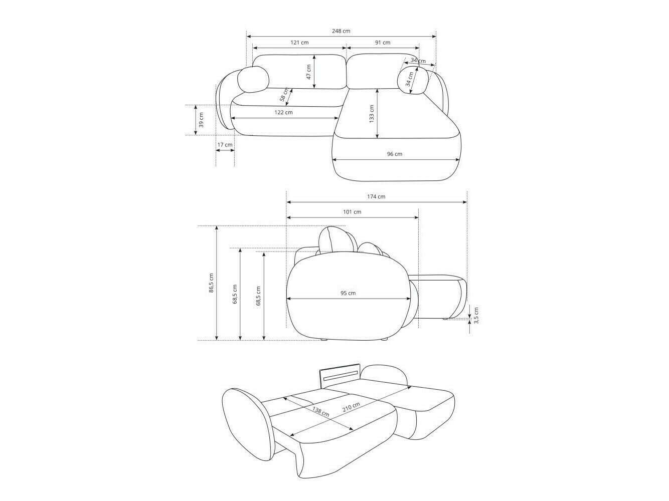 Sofá rinconero Kingston 140 (Aragon 14)