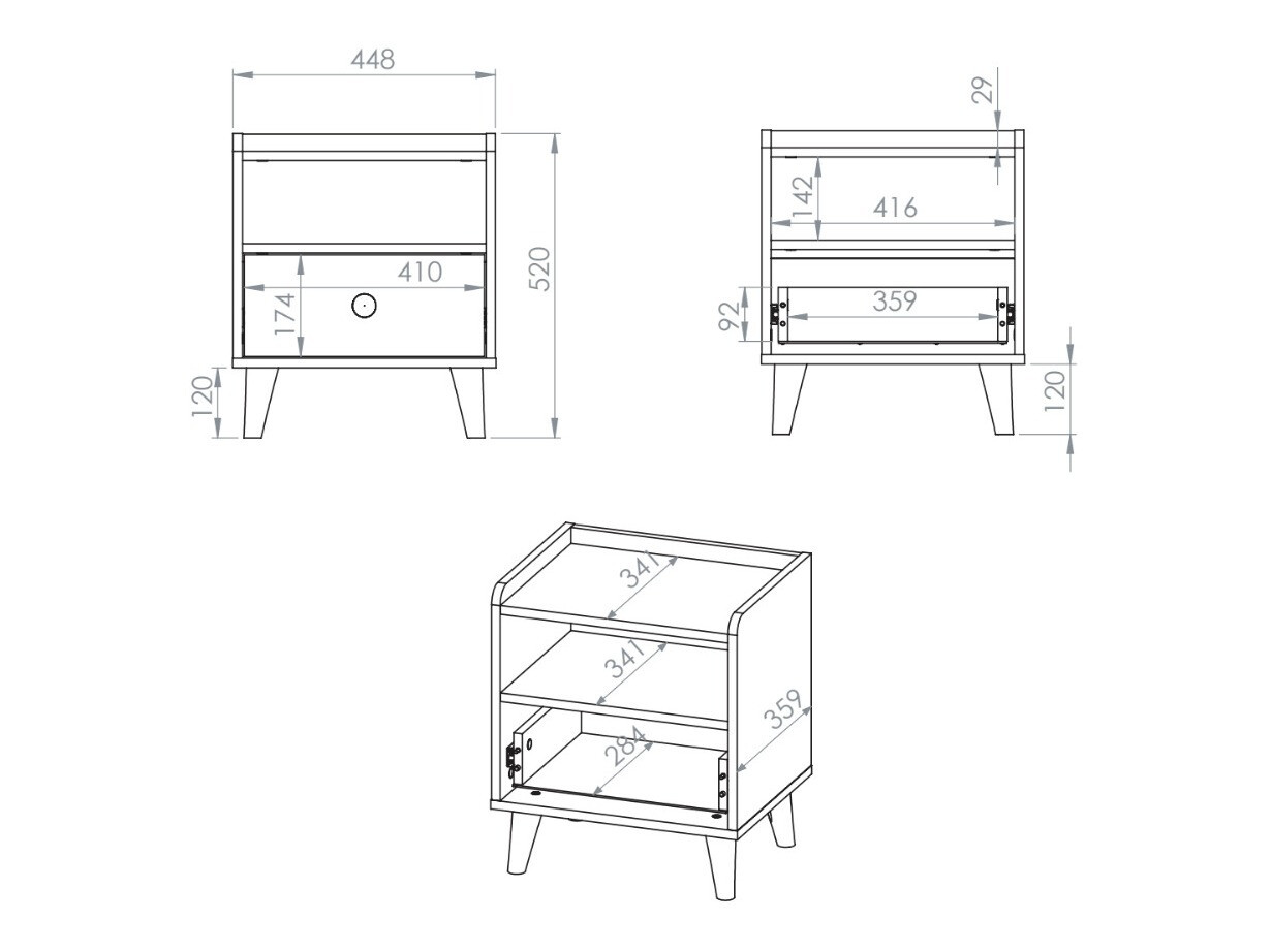 Mesilla de noche Tortoli 108 (Gris)