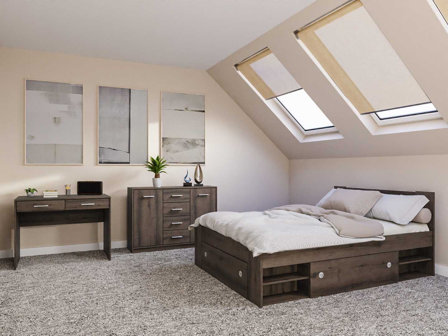 Conjunto de dormitorio Novsore 156 (Roble oscuro)