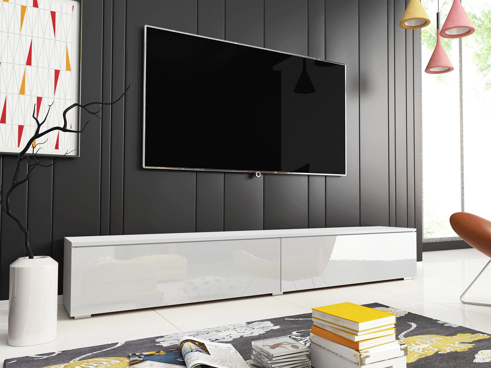 Mueble TV Scientia I (Blanco + Blanco brillante)