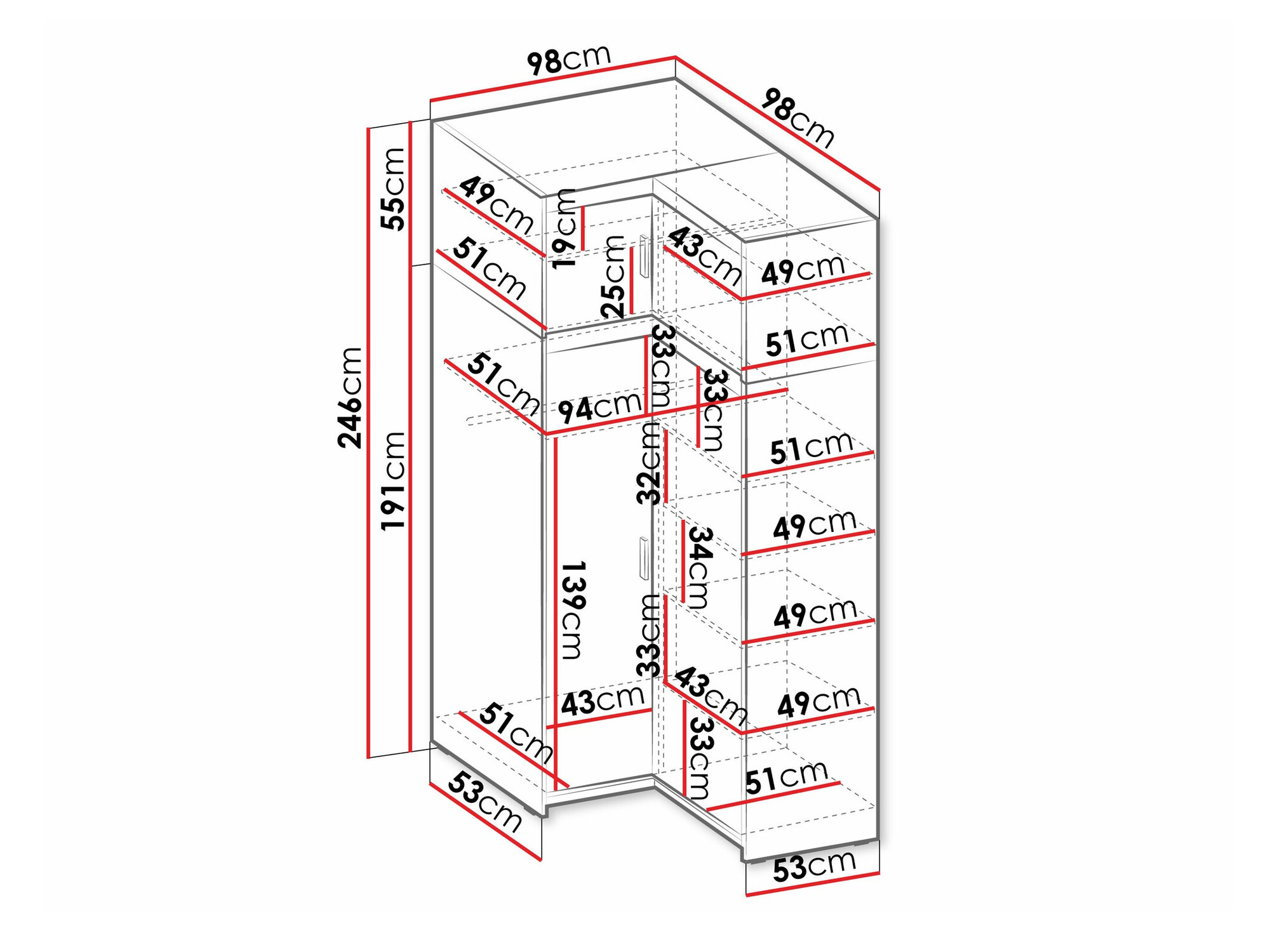 Armario de rincón Novduni 121 (Roble de lefkada)