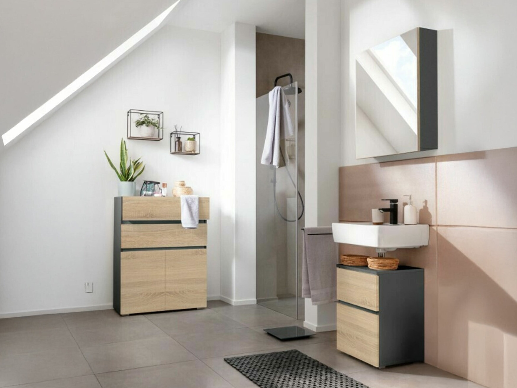 Conjunto de mueble de baño Soncamu 112 (Antracita + Roble)