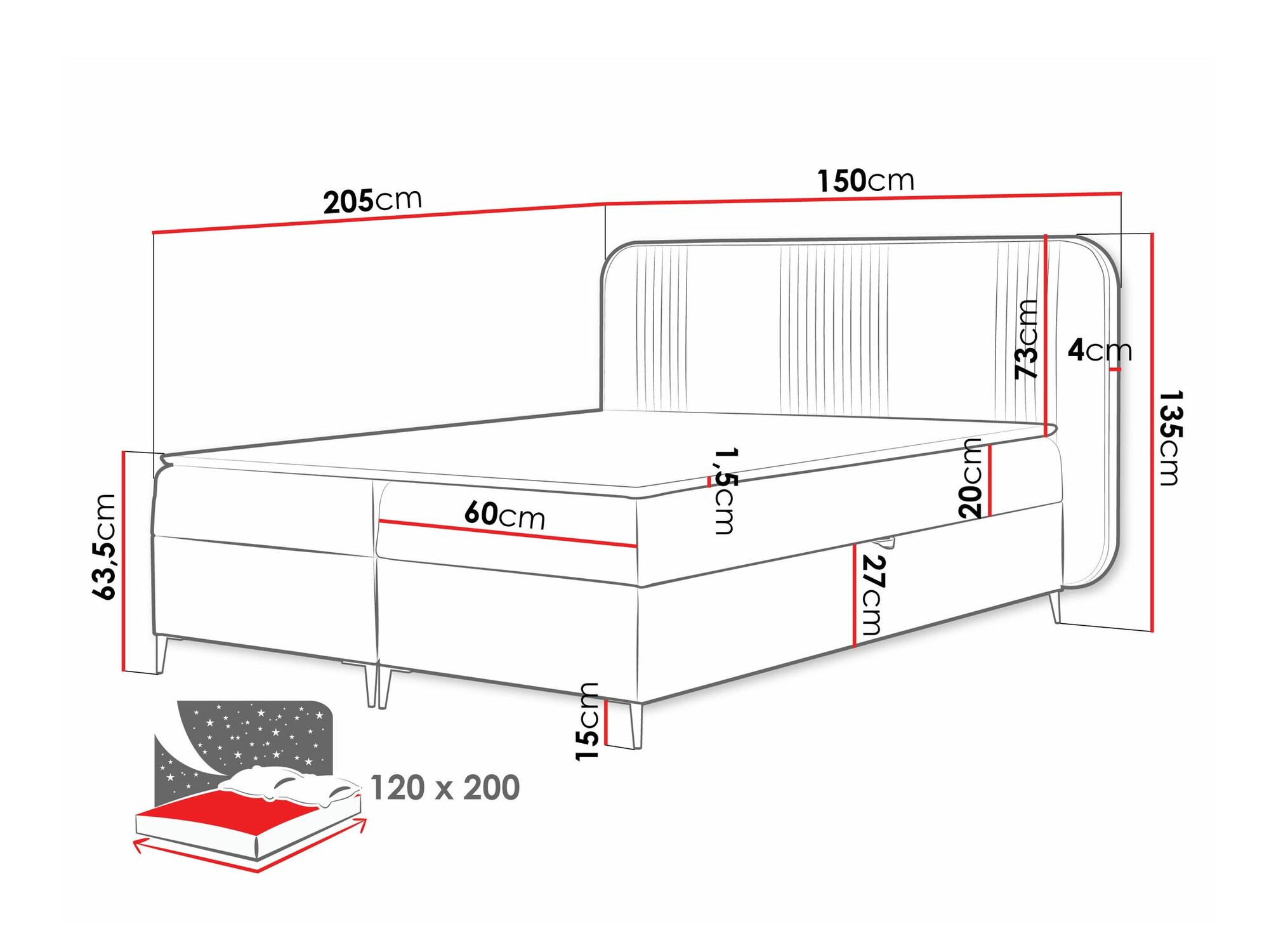 Cama continental Baltimore 196 (Magic Velvet 2219)