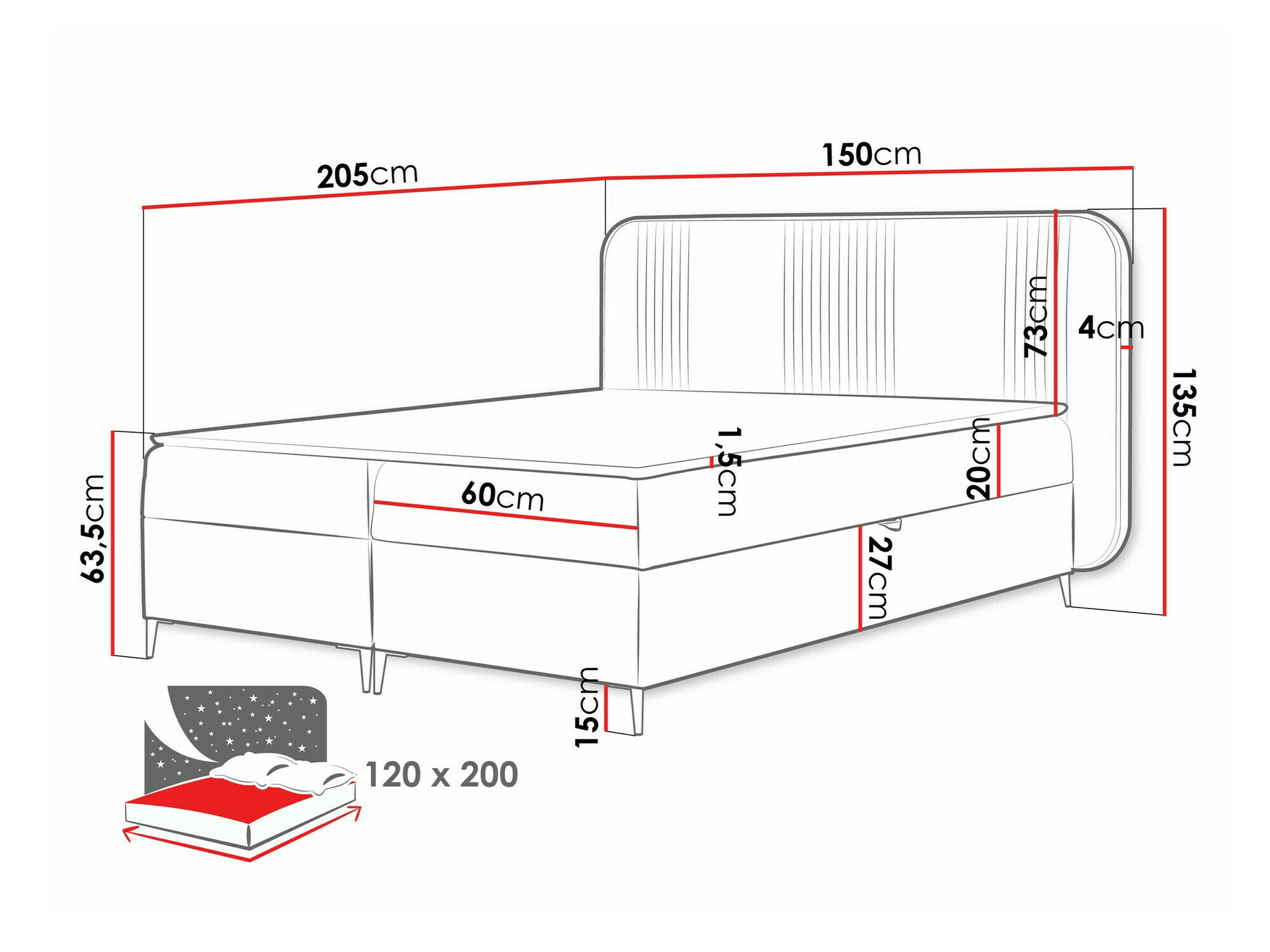 Cama continental Baltimore 196 (Magic Velvet 2239)