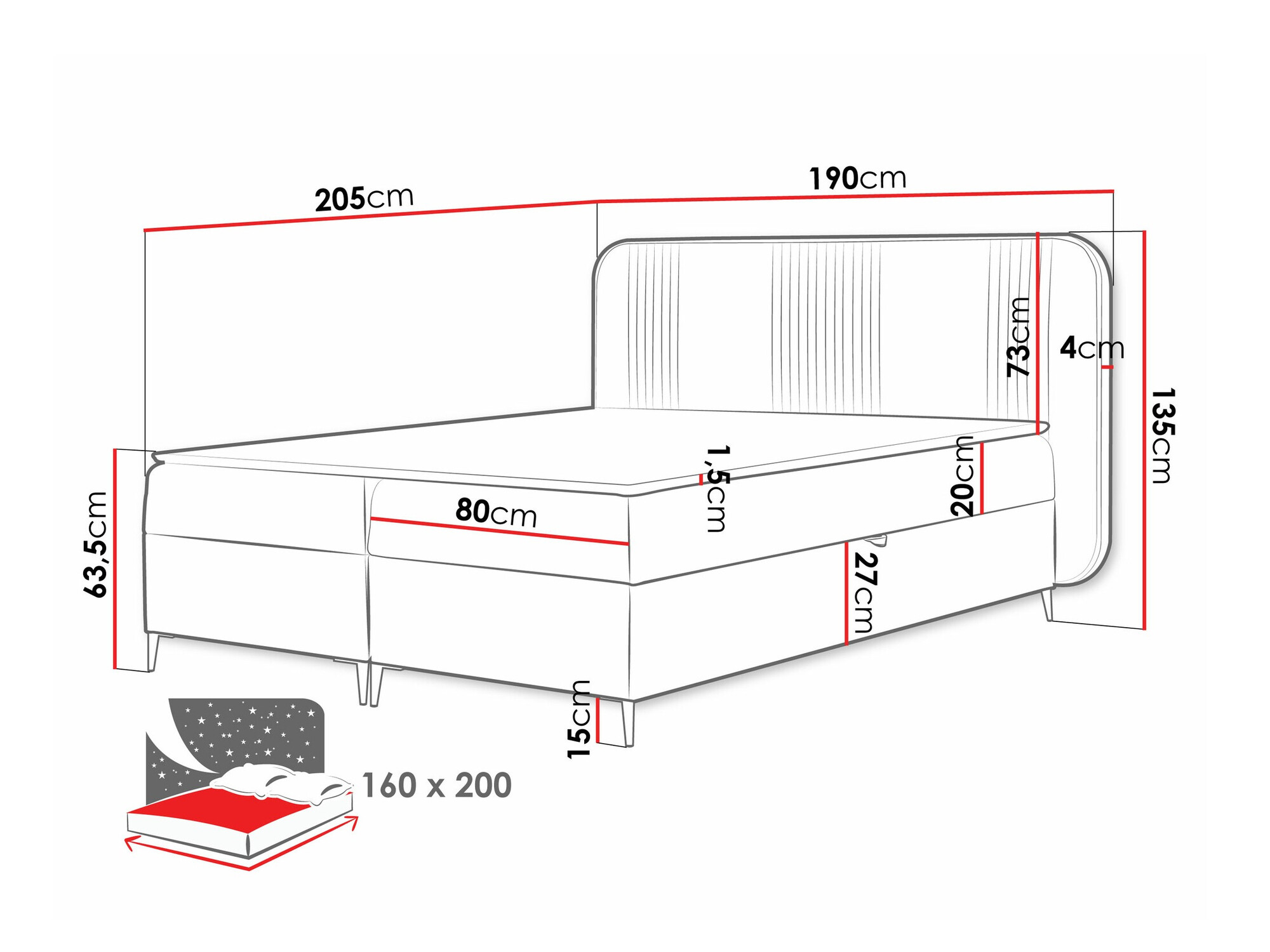 Cama continental Baltimore 196 (Magic Velvet 2257)