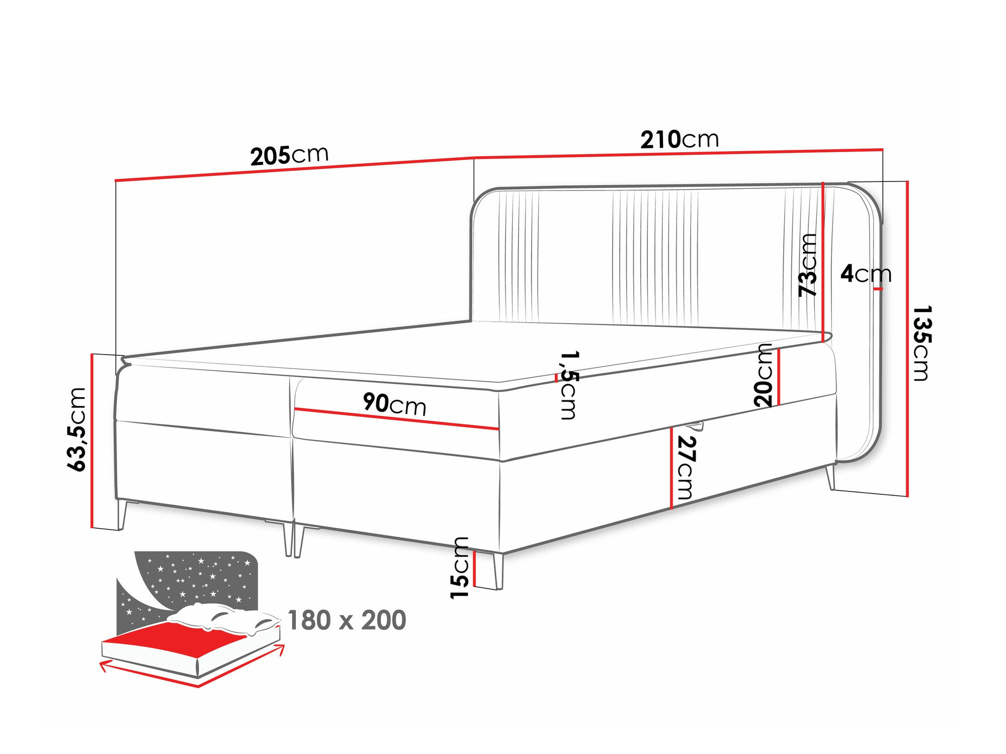 Cama continental Baltimore 196 (Magic Velvet 2257)