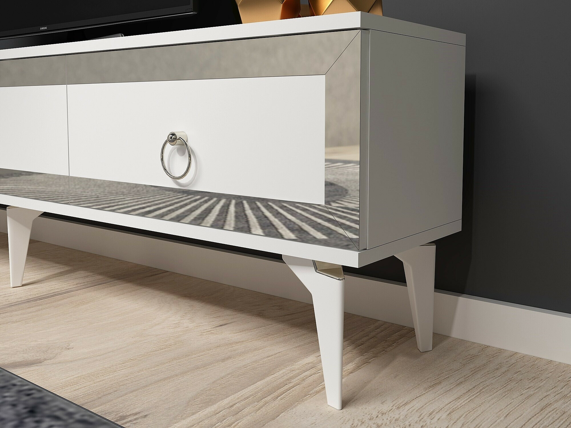 Mueble TV Asheboro 168 (Blanco + Plata)