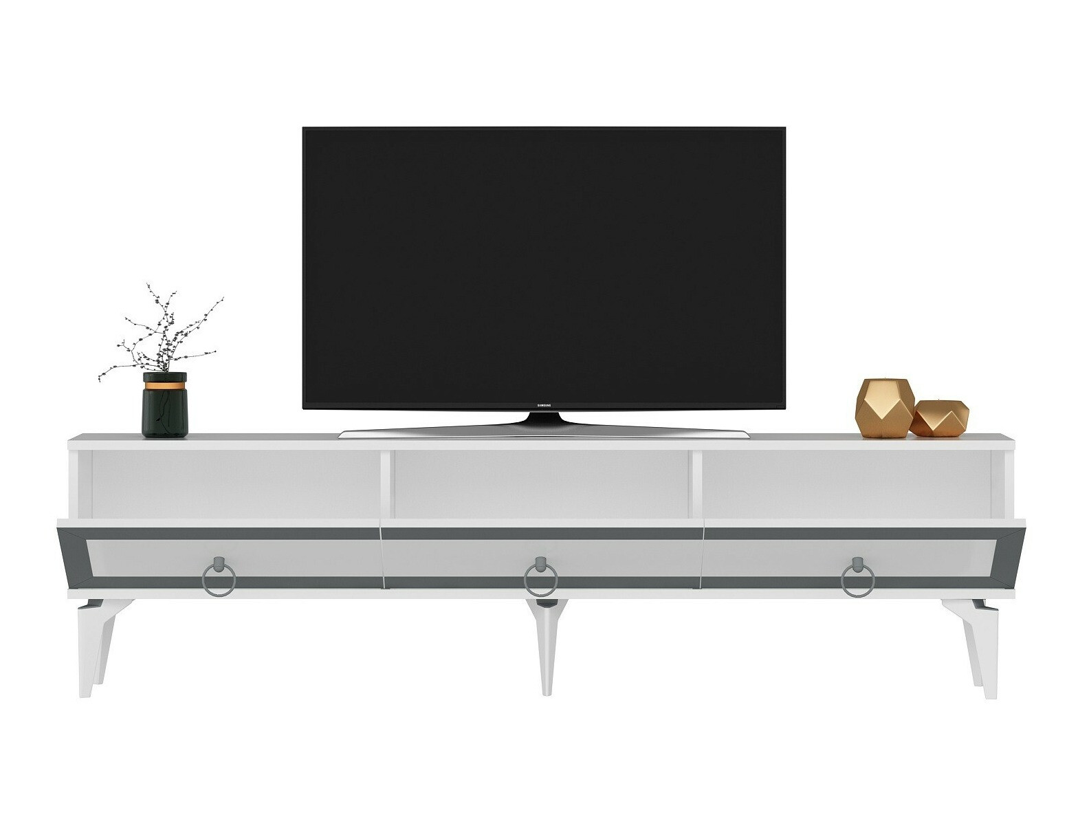 Mueble TV Asheboro 168 (Blanco + Plata)