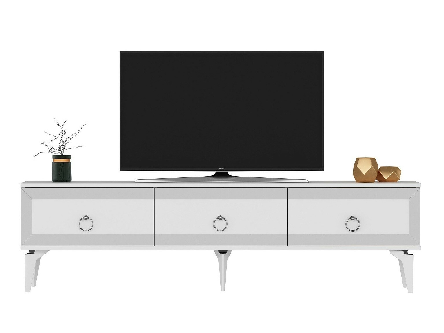 Mueble TV Asheboro 168 (Blanco + Plata)