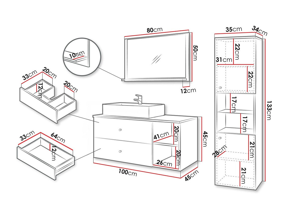Conjunto de mueble de baño Ophruvi 101 (Negro + Mármol negro)