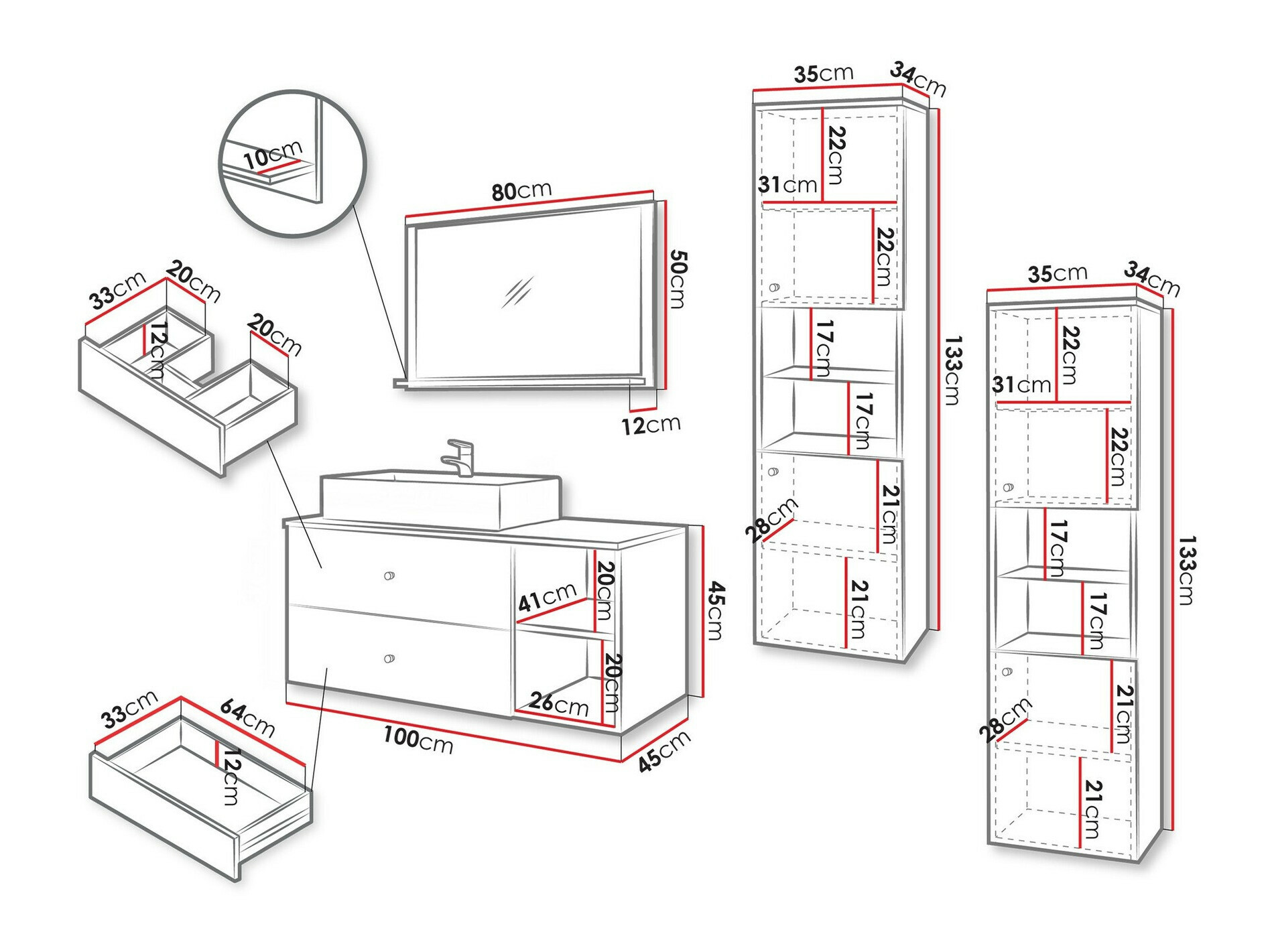Conjunto de mueble de baño Ophruvi 102 (Negro)
