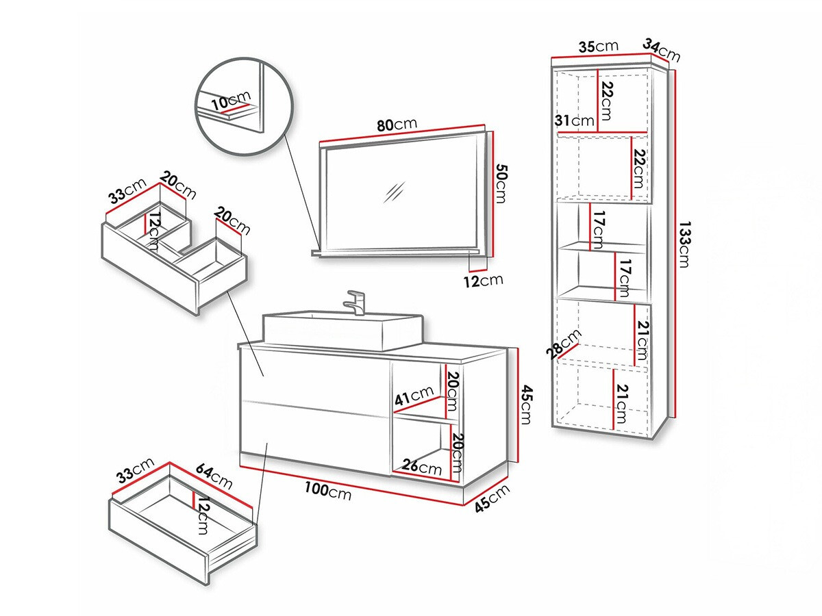 Conjunto de mueble de baño Ophruvi 104 (Negro)