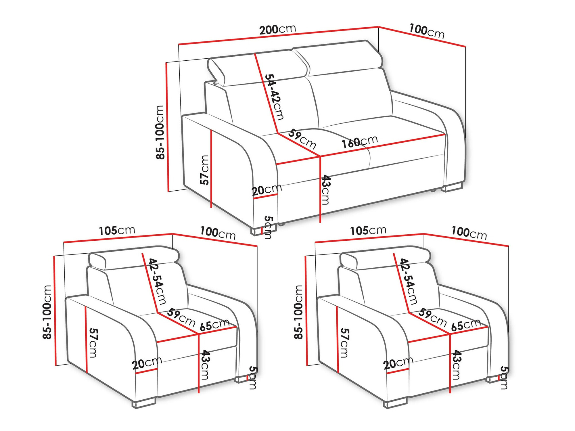 Conjunto de muebles tapizado Etrcala 106 (Crown 2)