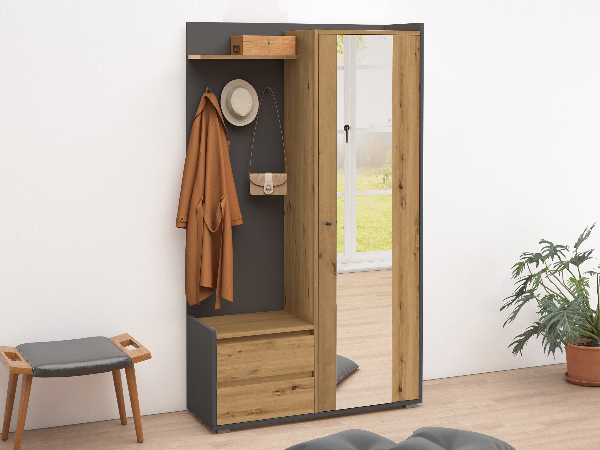 Conjunto para recibidor Denton 1446 (Antracita + Roble)