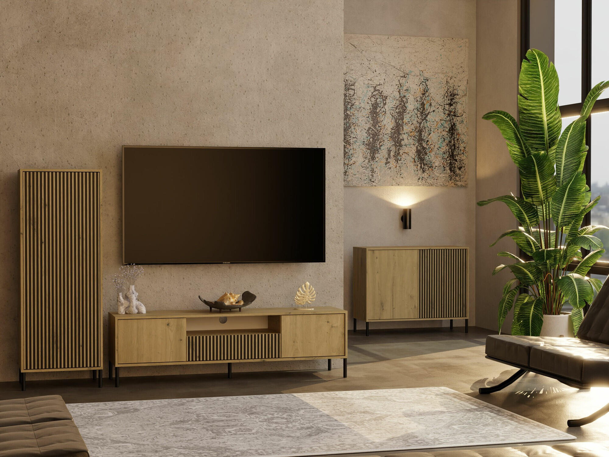 Mueble TV Orlsone 100 (Roble Artisan + Negro)