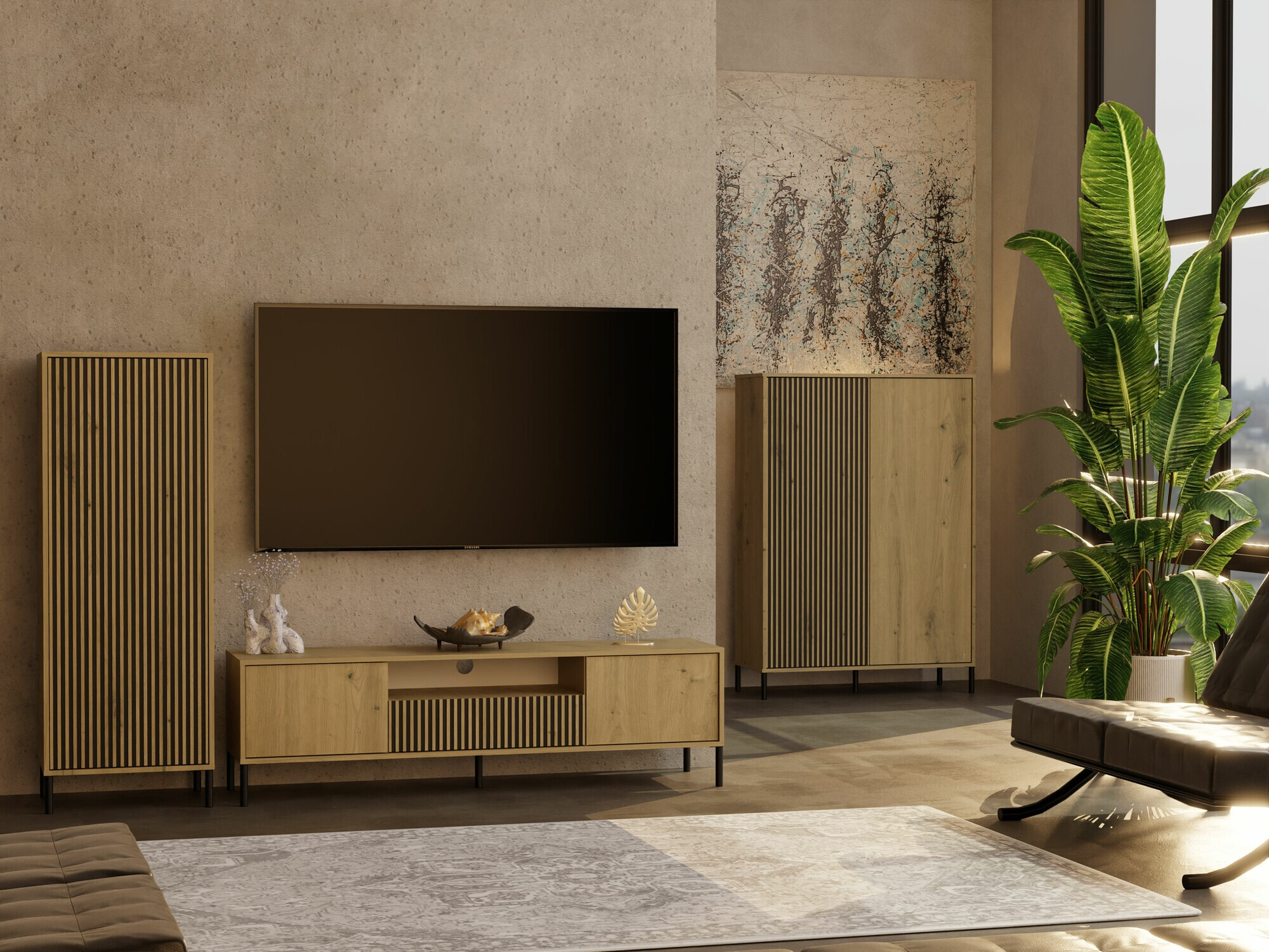 Mueble TV Orlsone 100 (Roble Artisan + Negro)