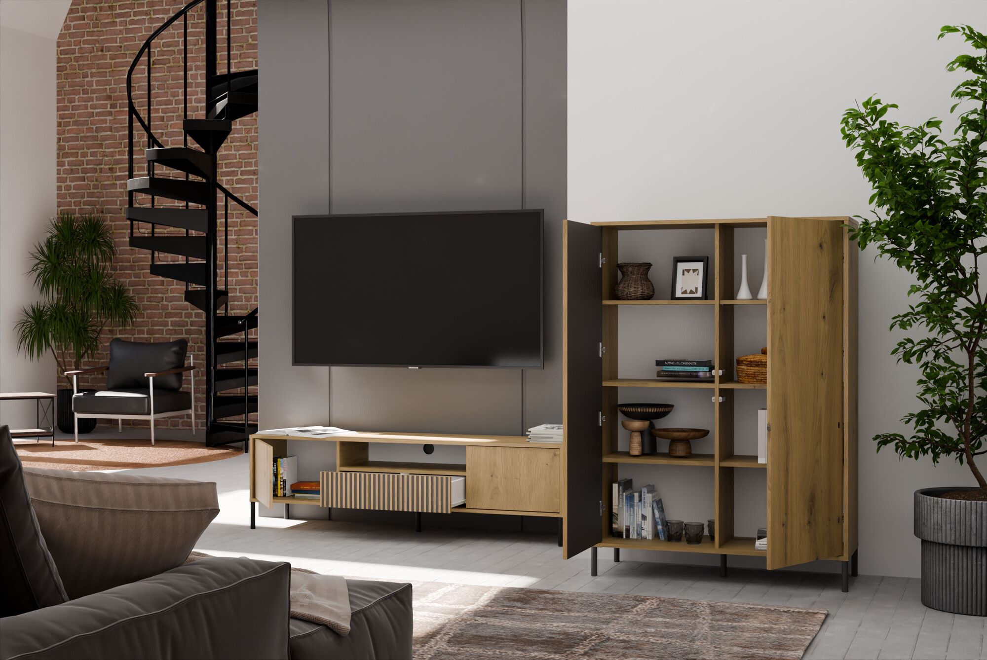 Conjunto de salón Orlsone 105 (Roble Artisan + Negro)