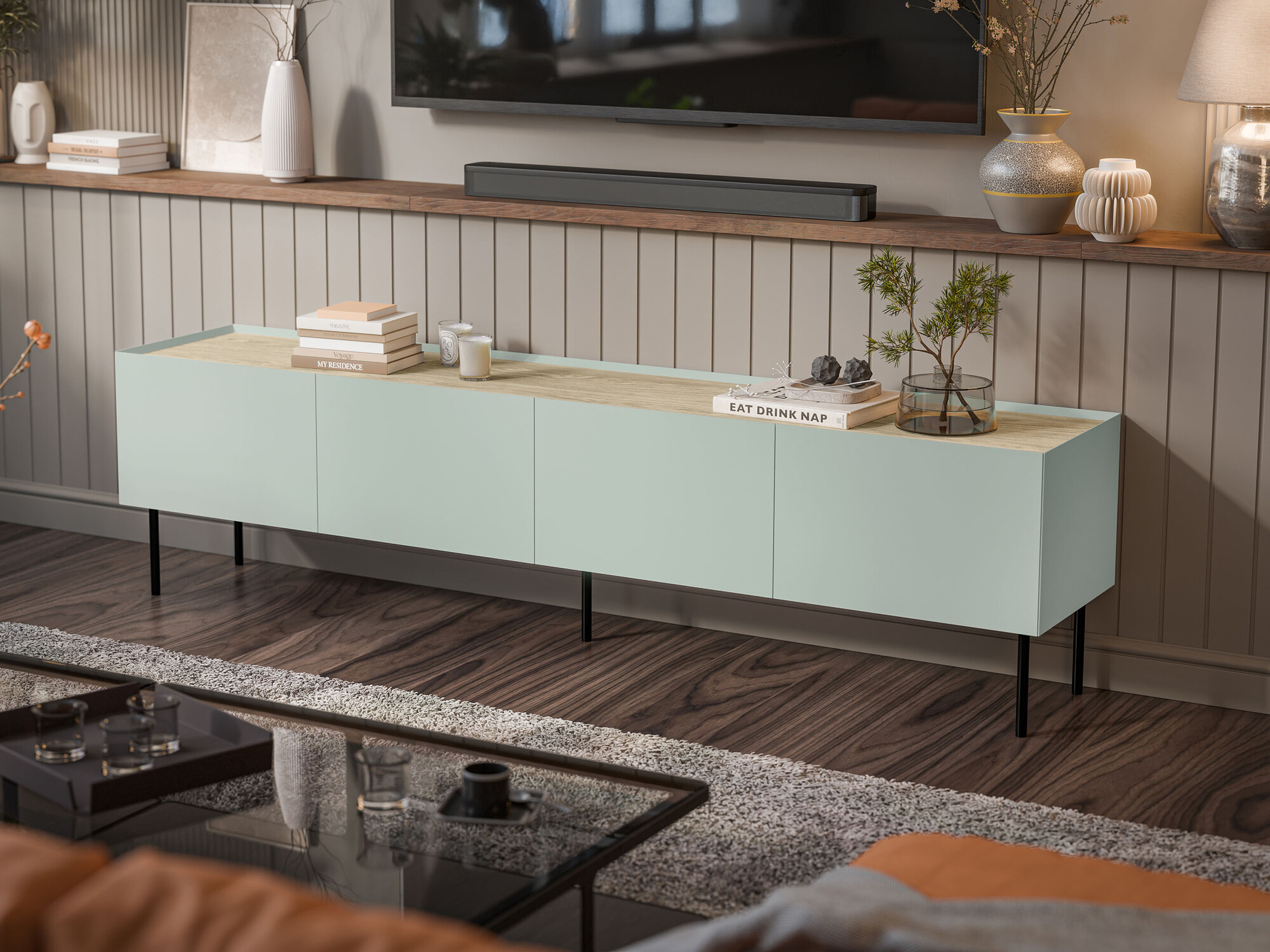 Mueble TV Melbela 107 (Olivo claro + Roble)