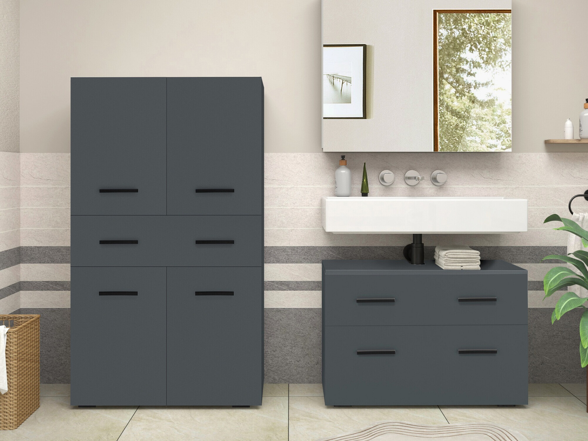 Armario de pie para baño Larlori 106 (Antracita)