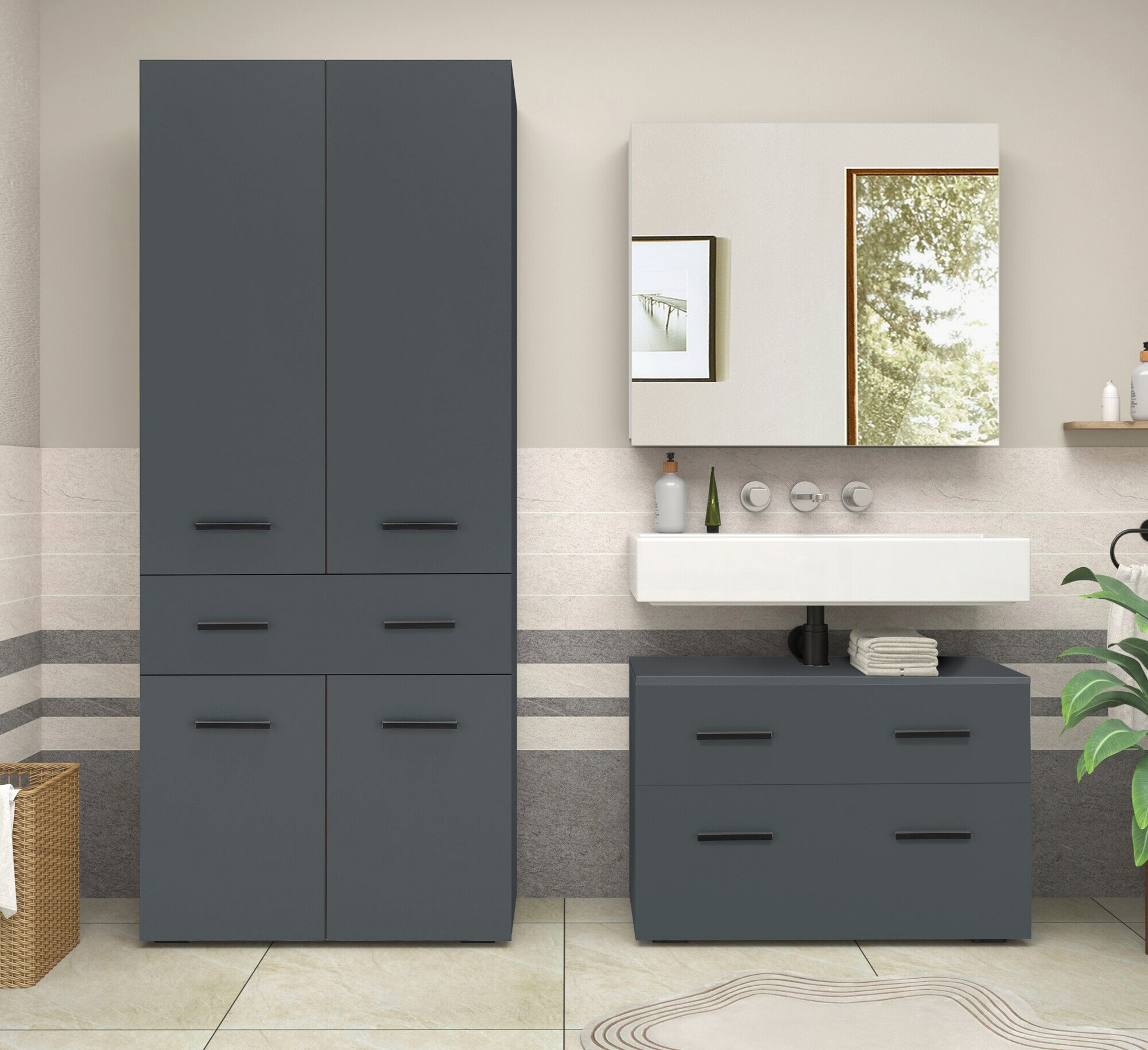 Armario de pie para baño Larlori 107 (Antracita)