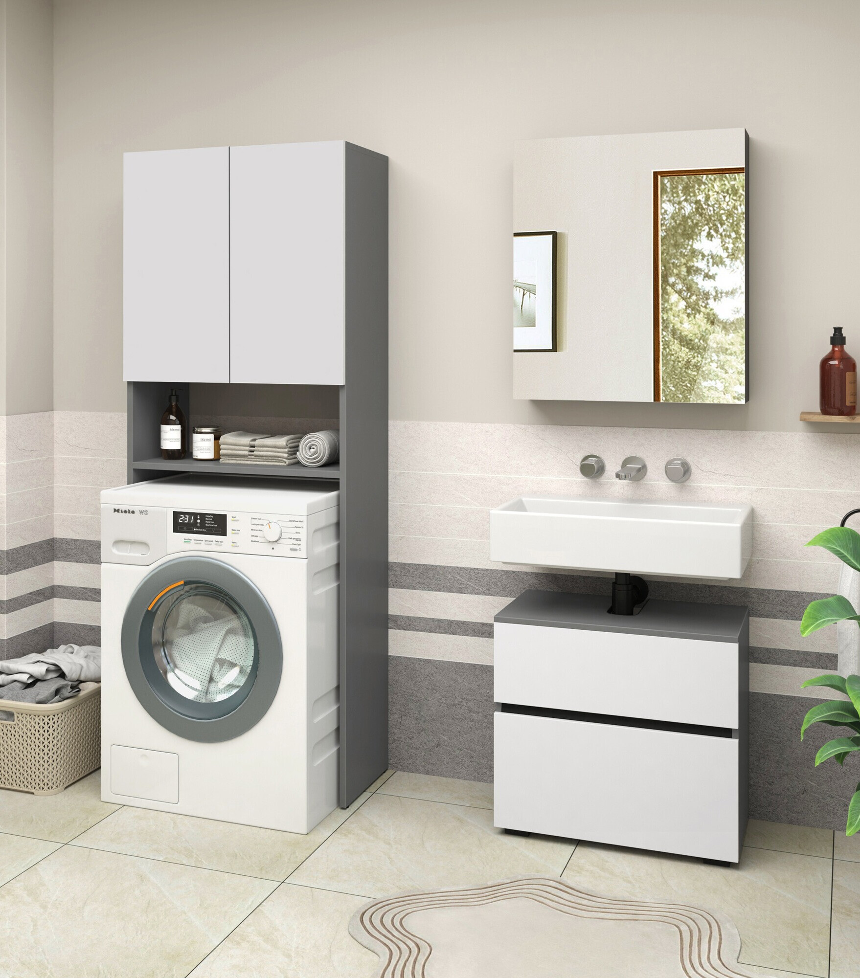 Estantería para baño Soncamu 114 (Blanco + Antracita)