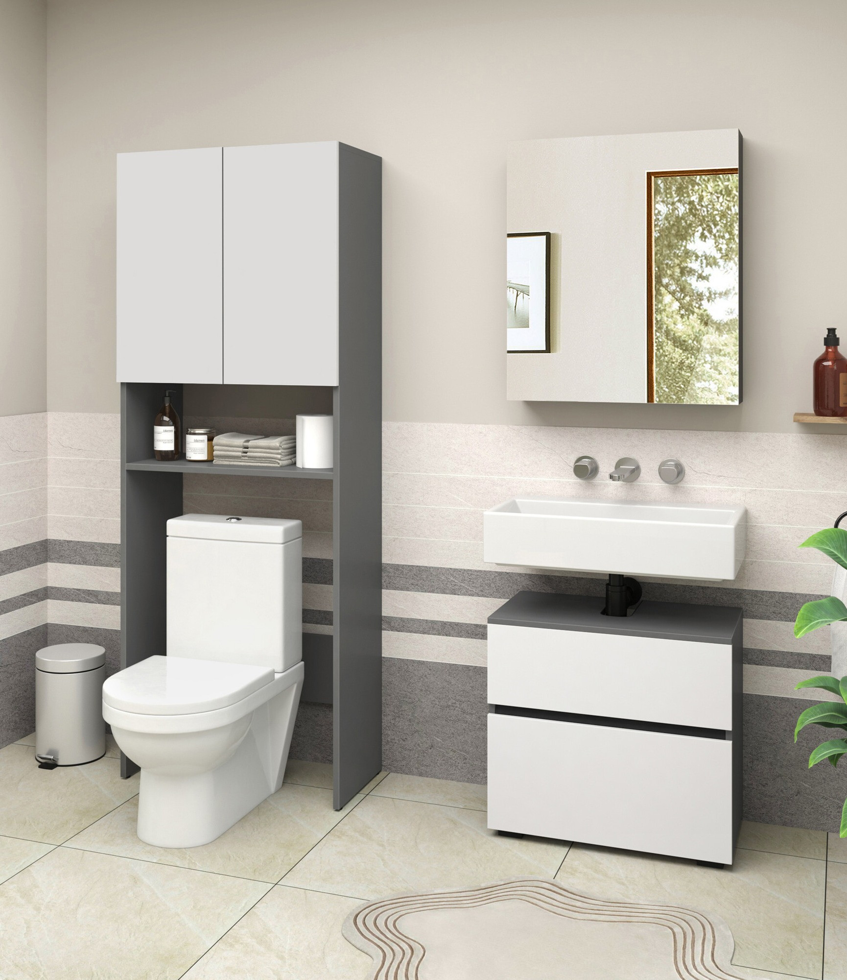 Estantería para baño Soncamu 114 (Blanco + Antracita)