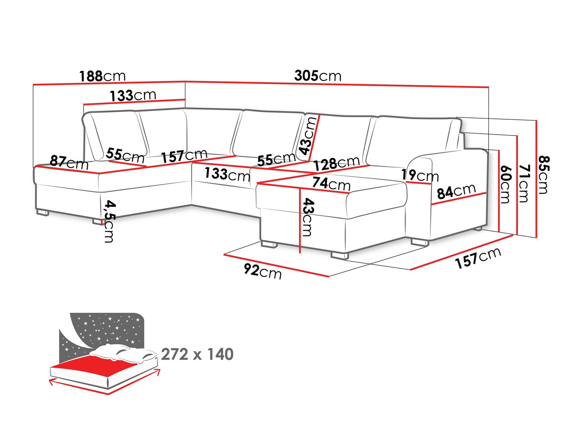 Sofá rinconero Comfivo 189 (Coral 45)