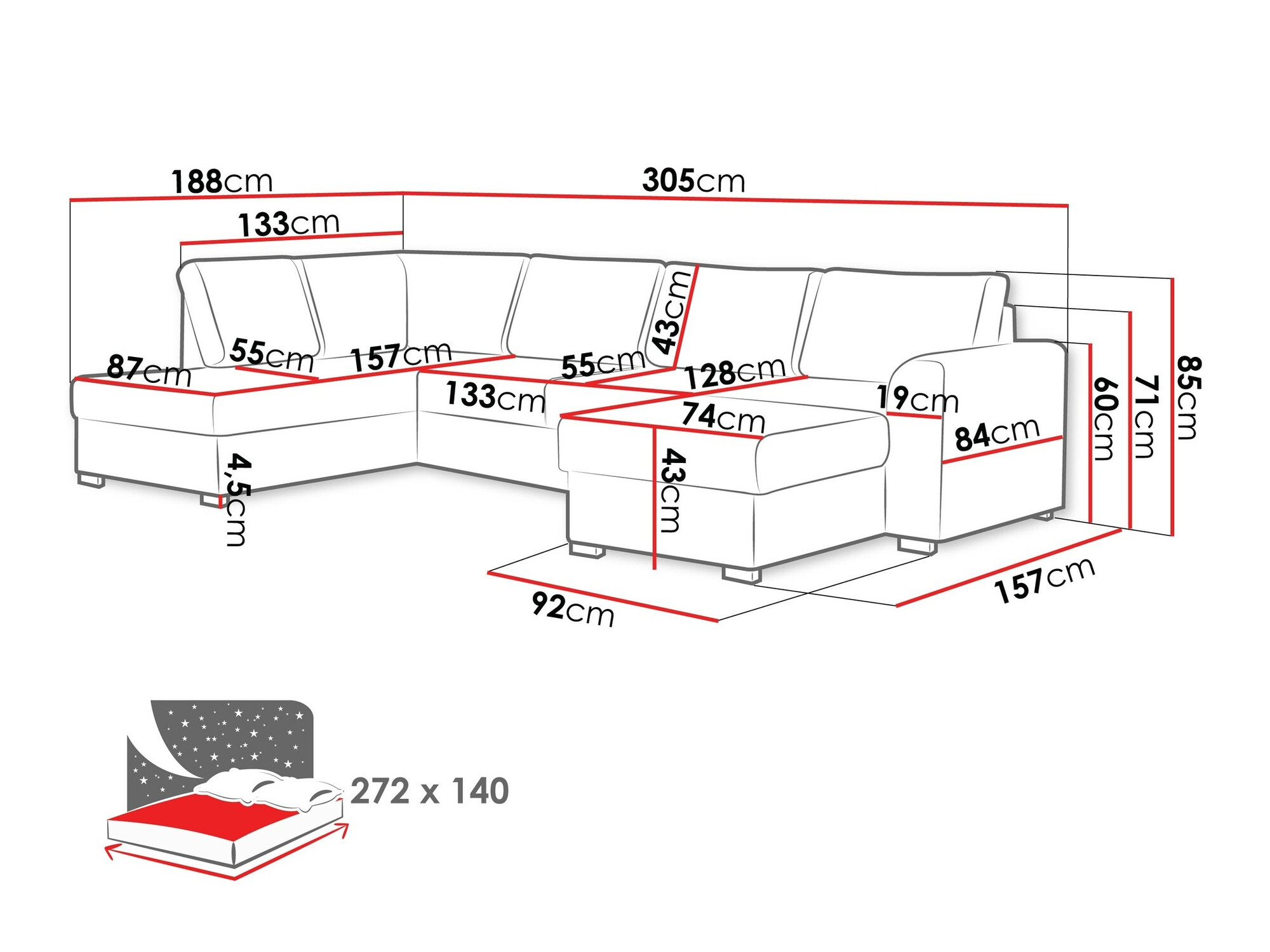 Sofá rinconero Comfivo 189 (Otusso 23 + Sorriso 4)