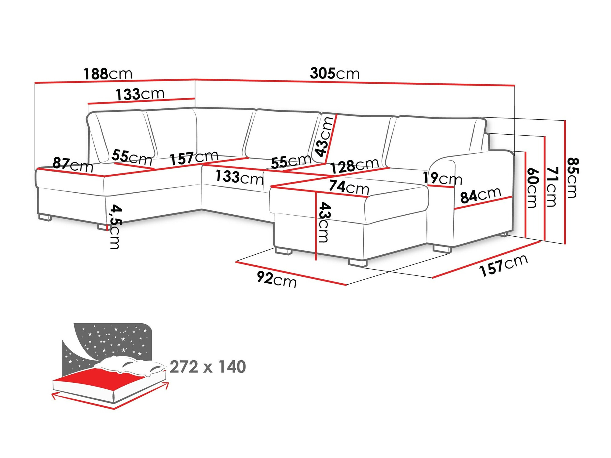 Sofá rinconero Comfivo Flumen (Magic Velvet 2216 + Magic Velvet 2216-P137)