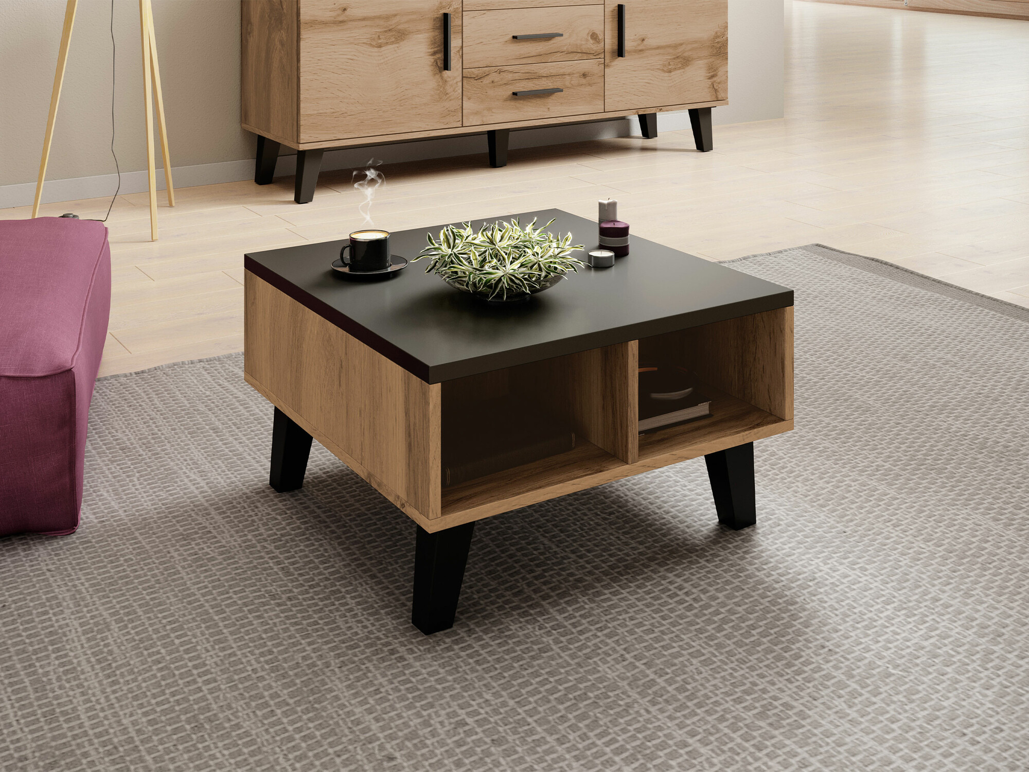 Mesa de centro Larfloi 100 (Roble wotan + Negro)