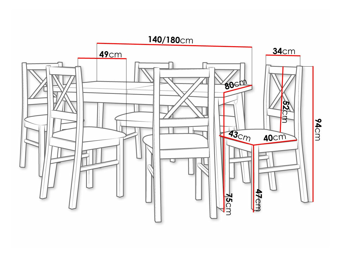 Conjunto de mesas y sillas para comedor Victorville 316 (Negro)