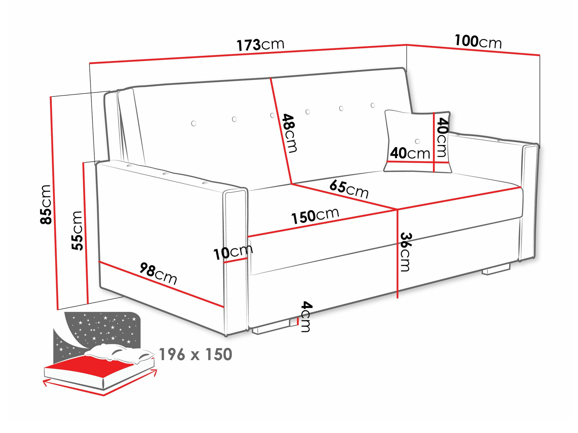 Sofá-cama Columbus 233 (Coral 45)