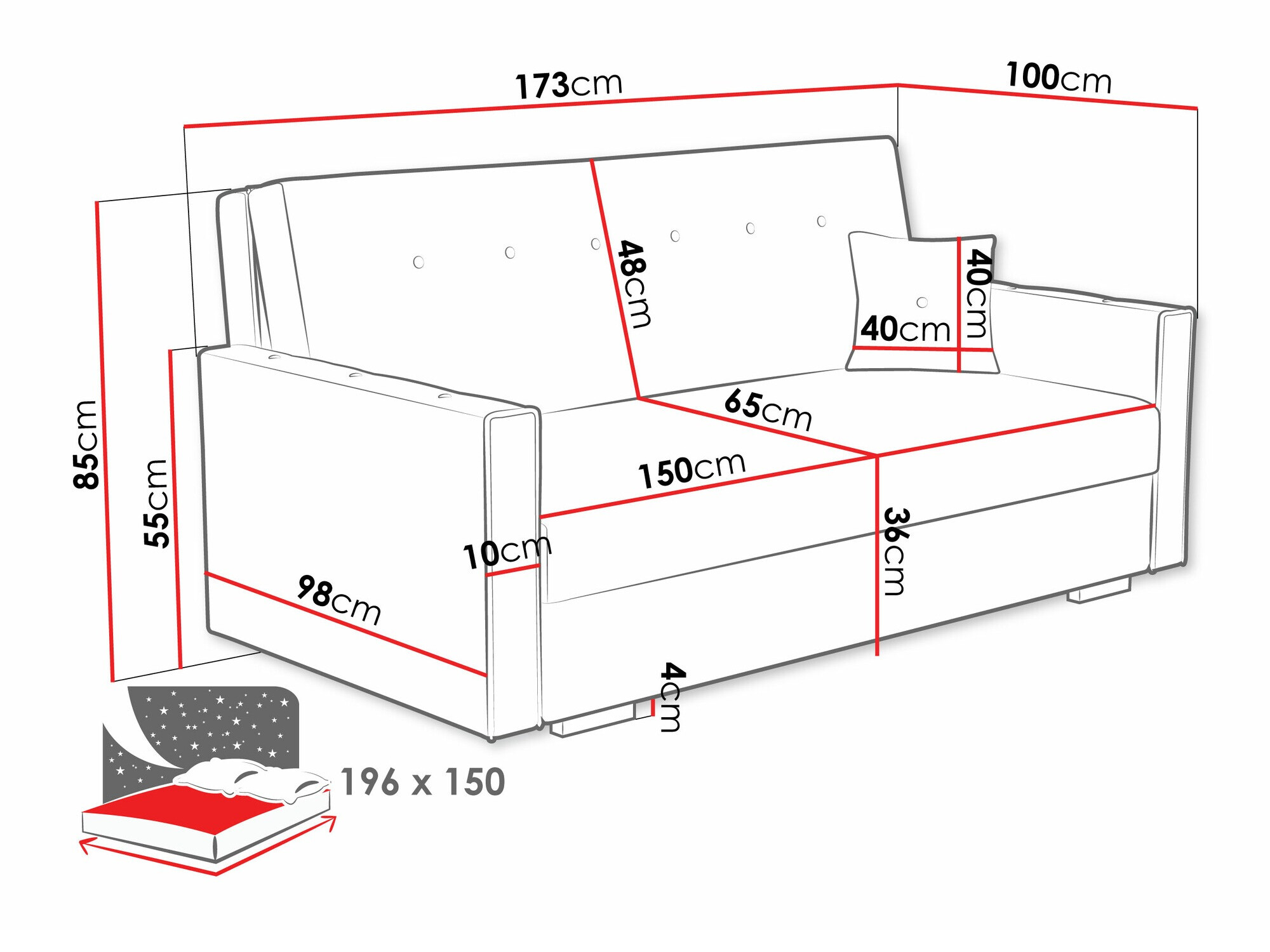 Sofá-cama Columbus 233 (Coral 80)