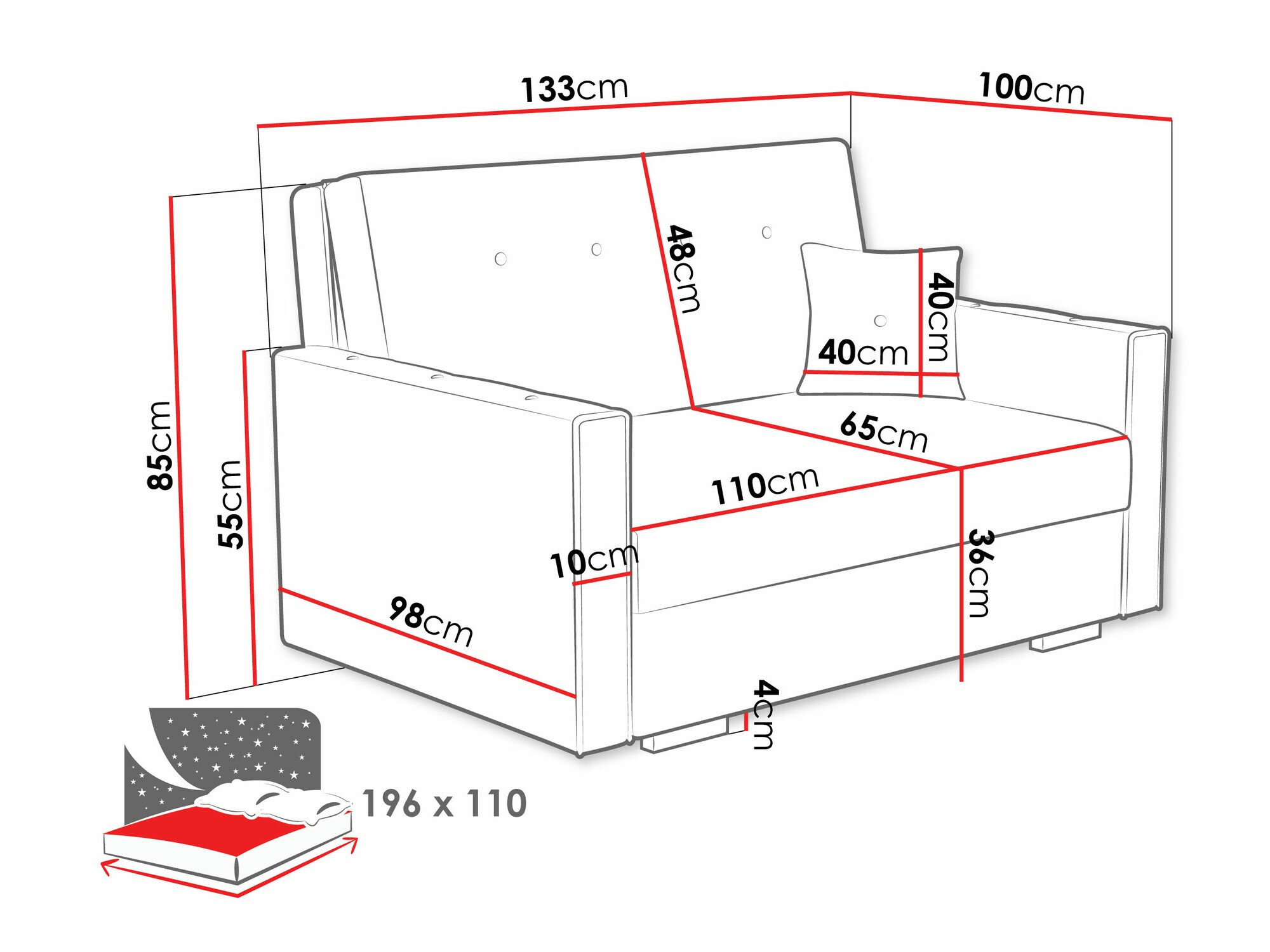 Sofá cama Caelrin II (Coral 65)