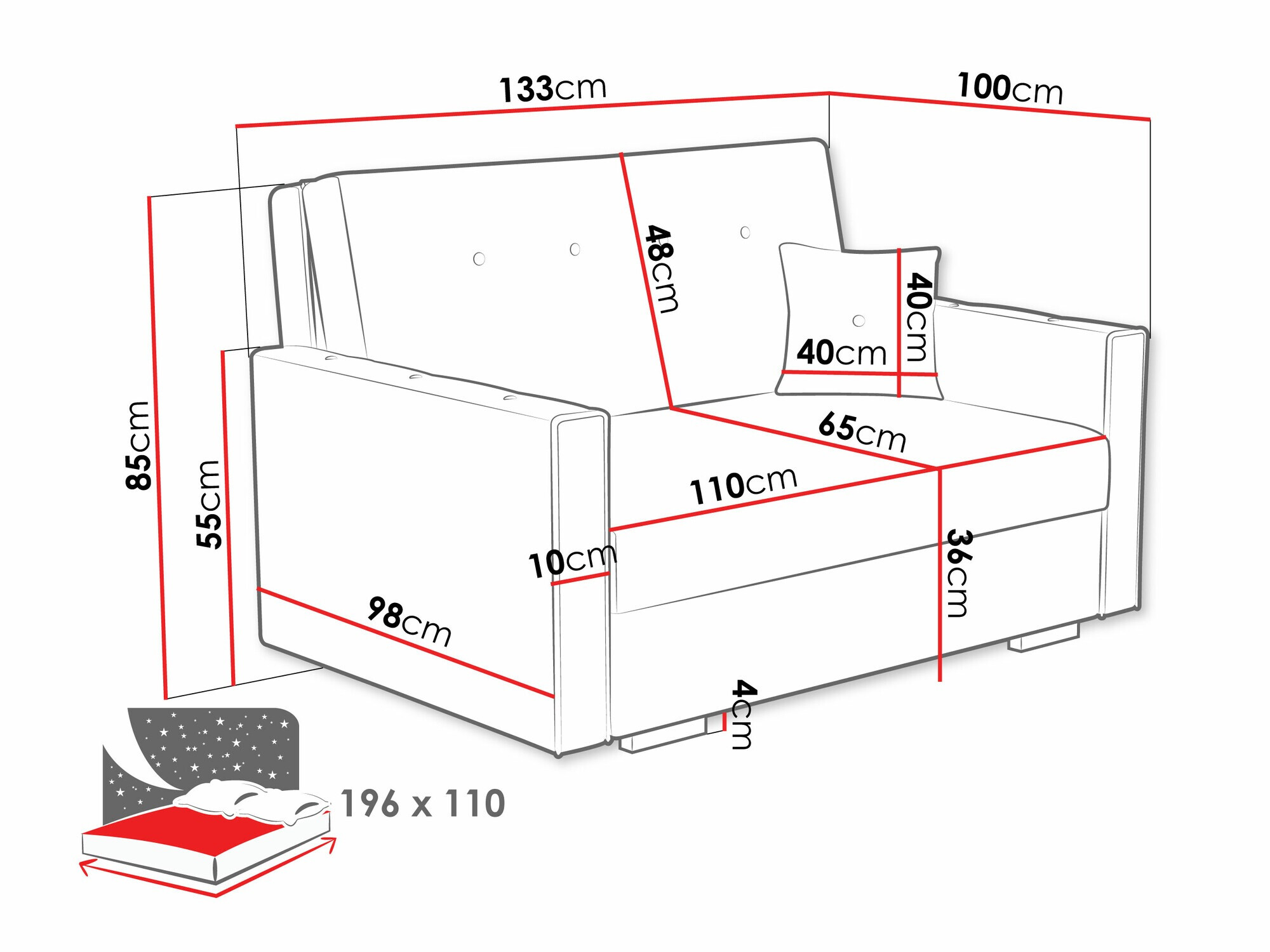 Sofá-cama Columbus 235 (Coral 80)