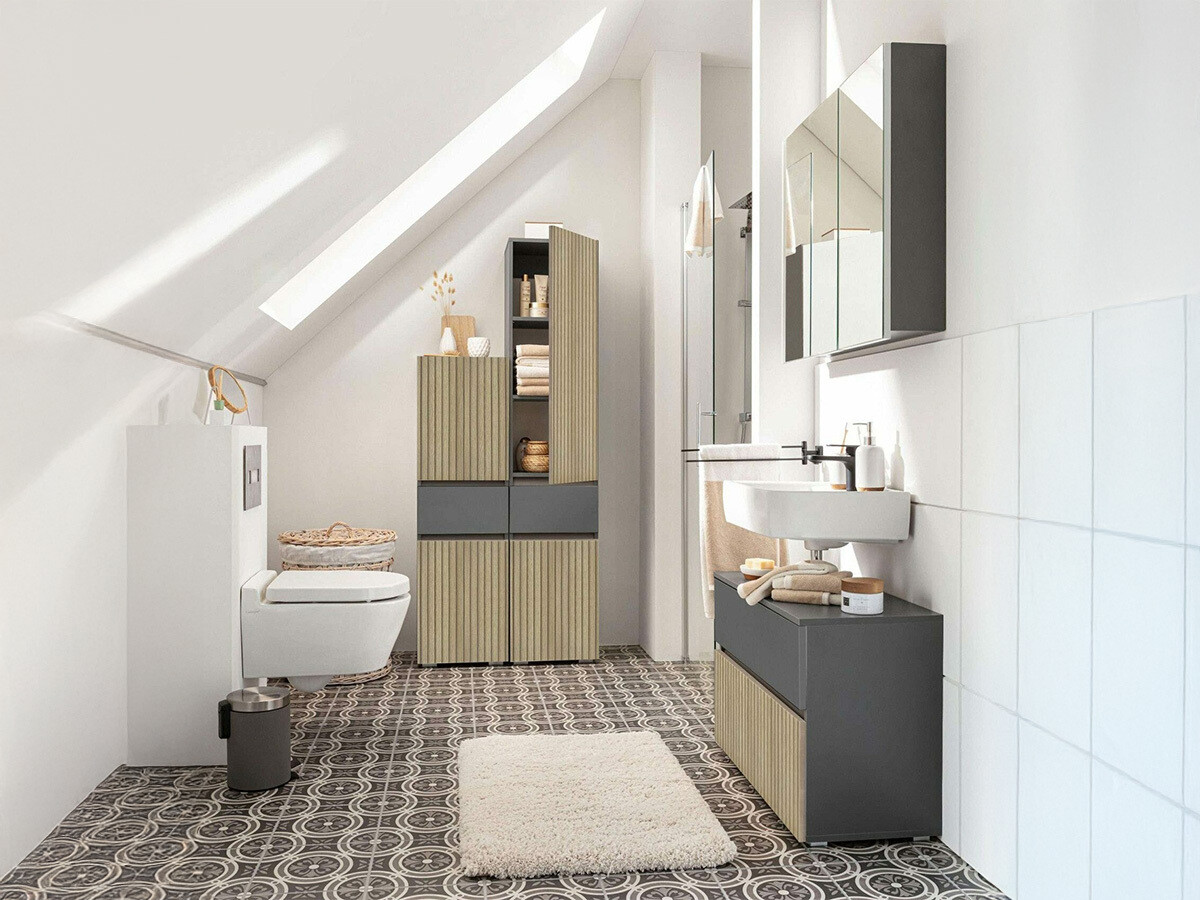 Armario de pie para baño Soncamu 106 (Antracita + Roble claro)