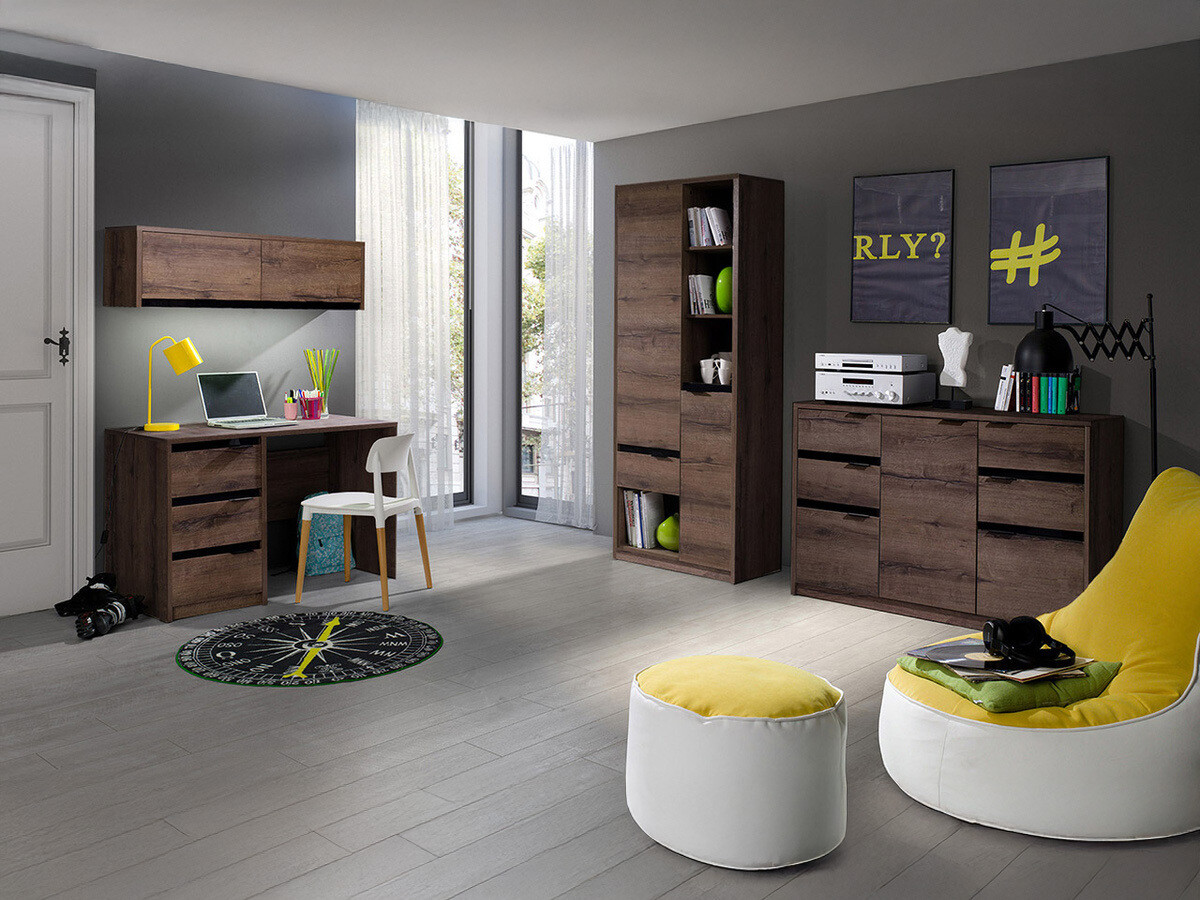 Conjunto para oficina en casa Fivelbo 116 (Roble del Monastery + Negro brillante)