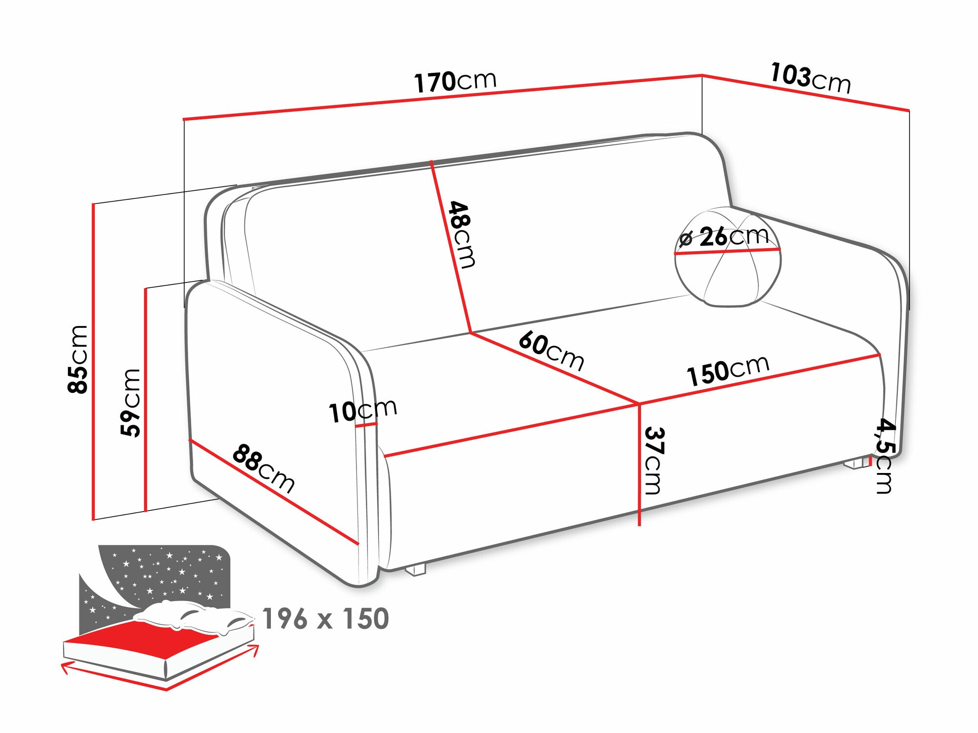 Sofá-cama Columbus 237 (Coral 50)
