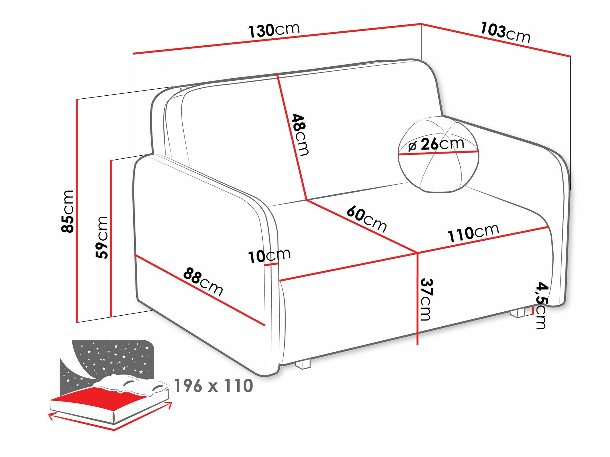 Sofá-cama Columbus 239 (Coral 15)
