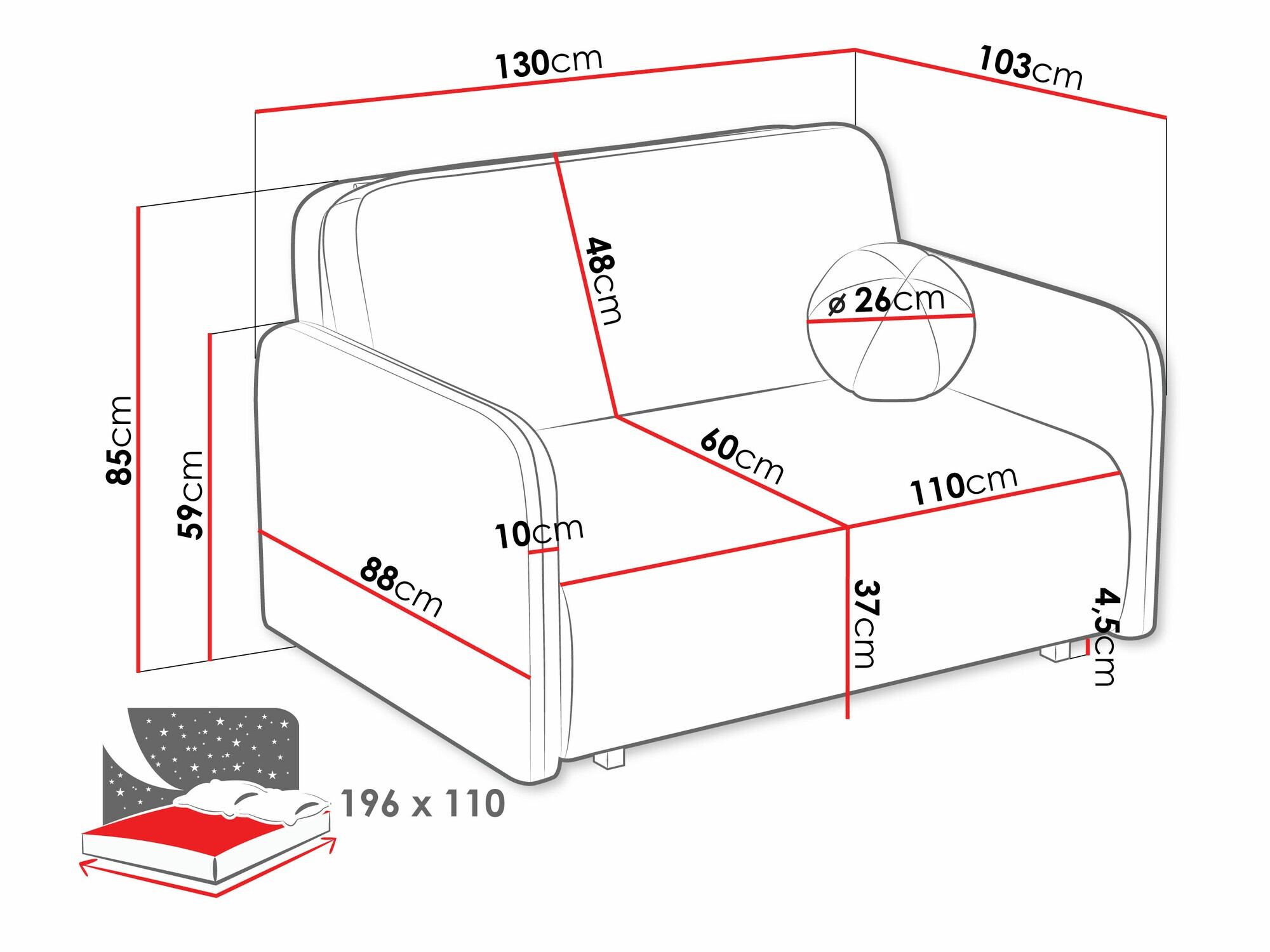Sofá-cama Columbus 239 (Velo 636)
